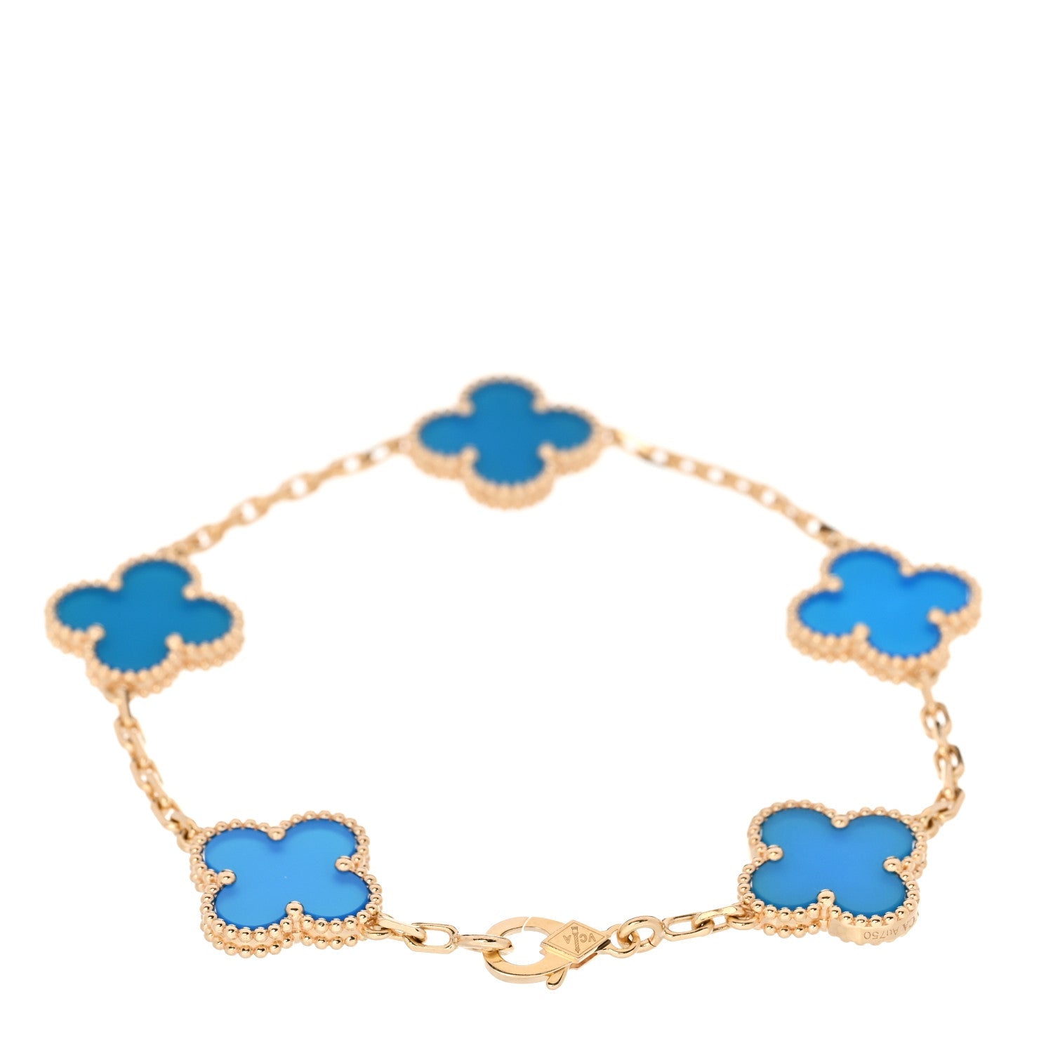 VAN CLEEF 18Kイエローゴールド ブルーアゲート 5モチーフ ヴィンテージ アルハンブラ ブレスレット