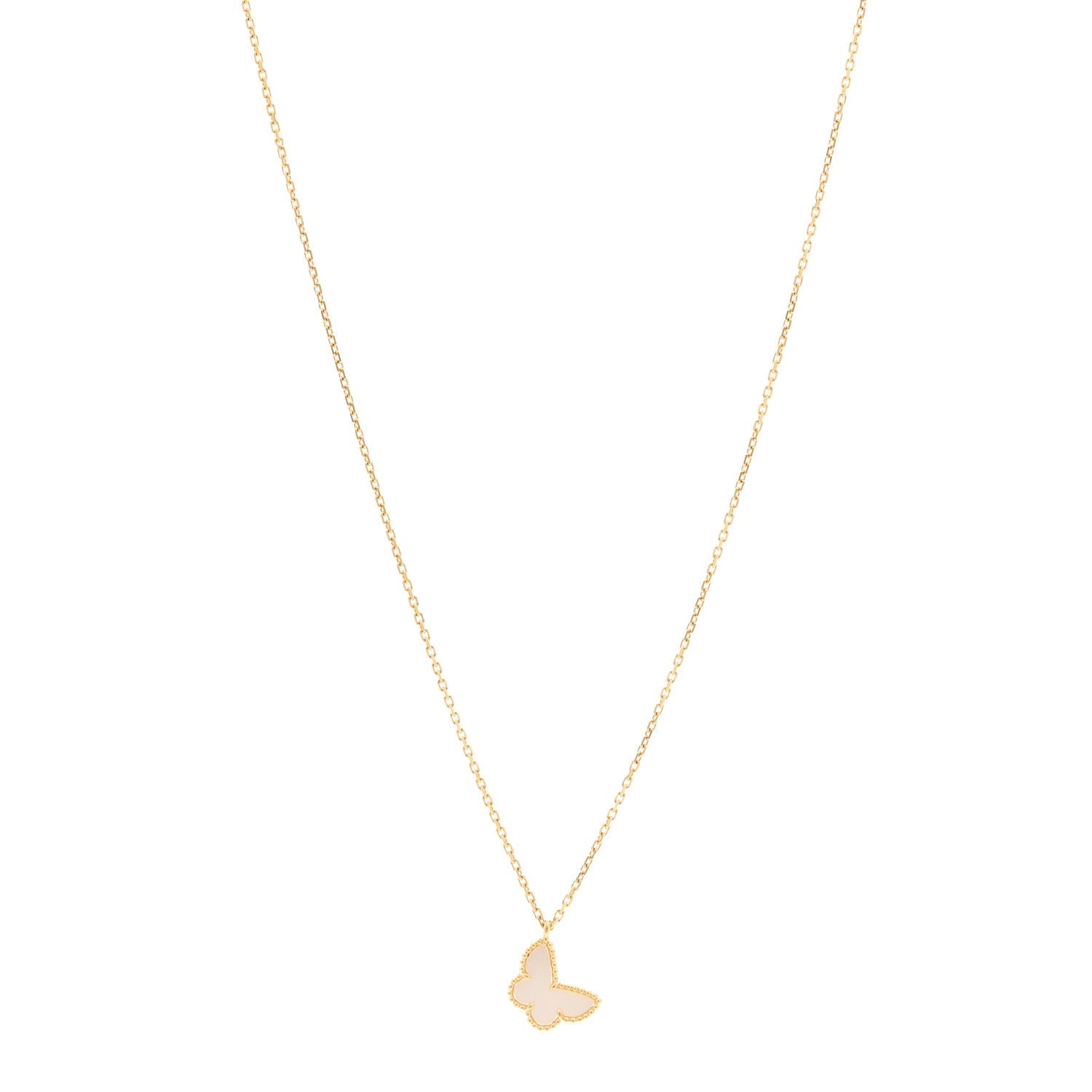 VAN CLEEF & ARPELS 18K YELLOW GOLD MOTHER-OF-PEARL SWEET ALHAMBRQA PENDANT NECKLACE