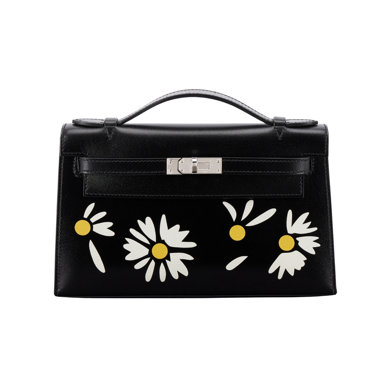 エルメス 限定品 ポシェットケリー デイジー ブラック ボックスカーフ シルバー金具 HERMES LIMITED EDITION KELLY POCHETTE DAISY BLACK BOX CALF SILVER HARDWARE
