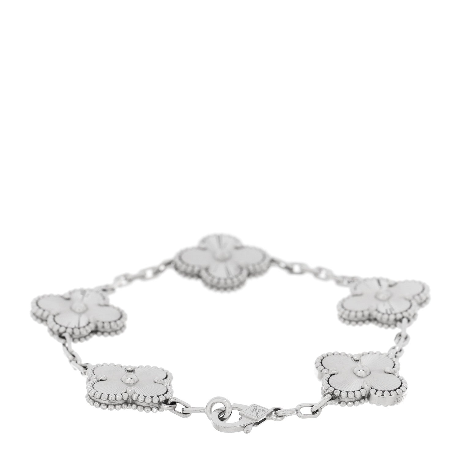 ヴァンクリーフ＆アーペル ヴィンテージアルハンブラ 5モチーフ ブレスレット ギョーシェ 18K ホワイトゴールド VAN CLEEF & ARPELS VINTAGE ALHAMBRA 5 MOTIFS BRACELET GUILLOCHÉ 18K WHITE GOLD