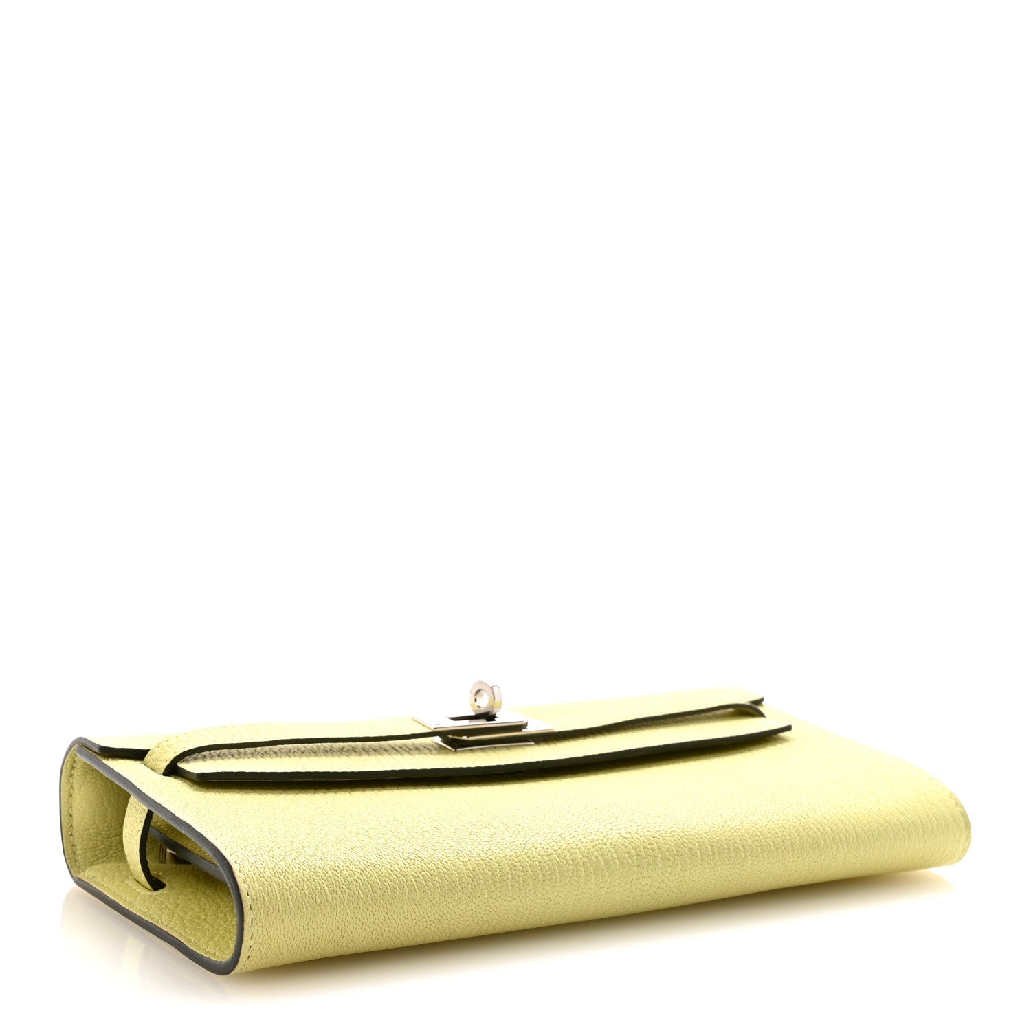 HERMES KELLY TO GO WALLET JAUNE BOURGEON CHEVRE MYSORE SILVER HARDWARE