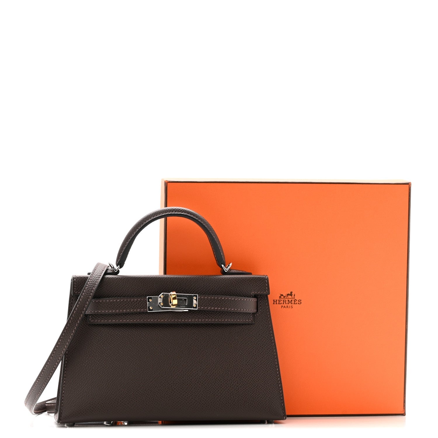 エルメス ミニケリー 20 外縫い Ebene エプソン エレクトラム金具 ゴールド金具/シルバー金具 HERMES MINI KELLY 20 SELLIER EBENE EPSOM