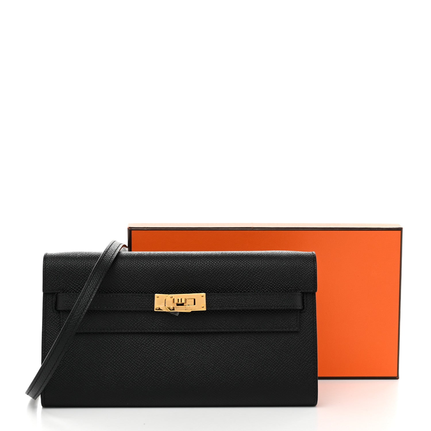 HERMES KELLY TO GO WALLET BLACK EPSOM GOLD HARDWARE