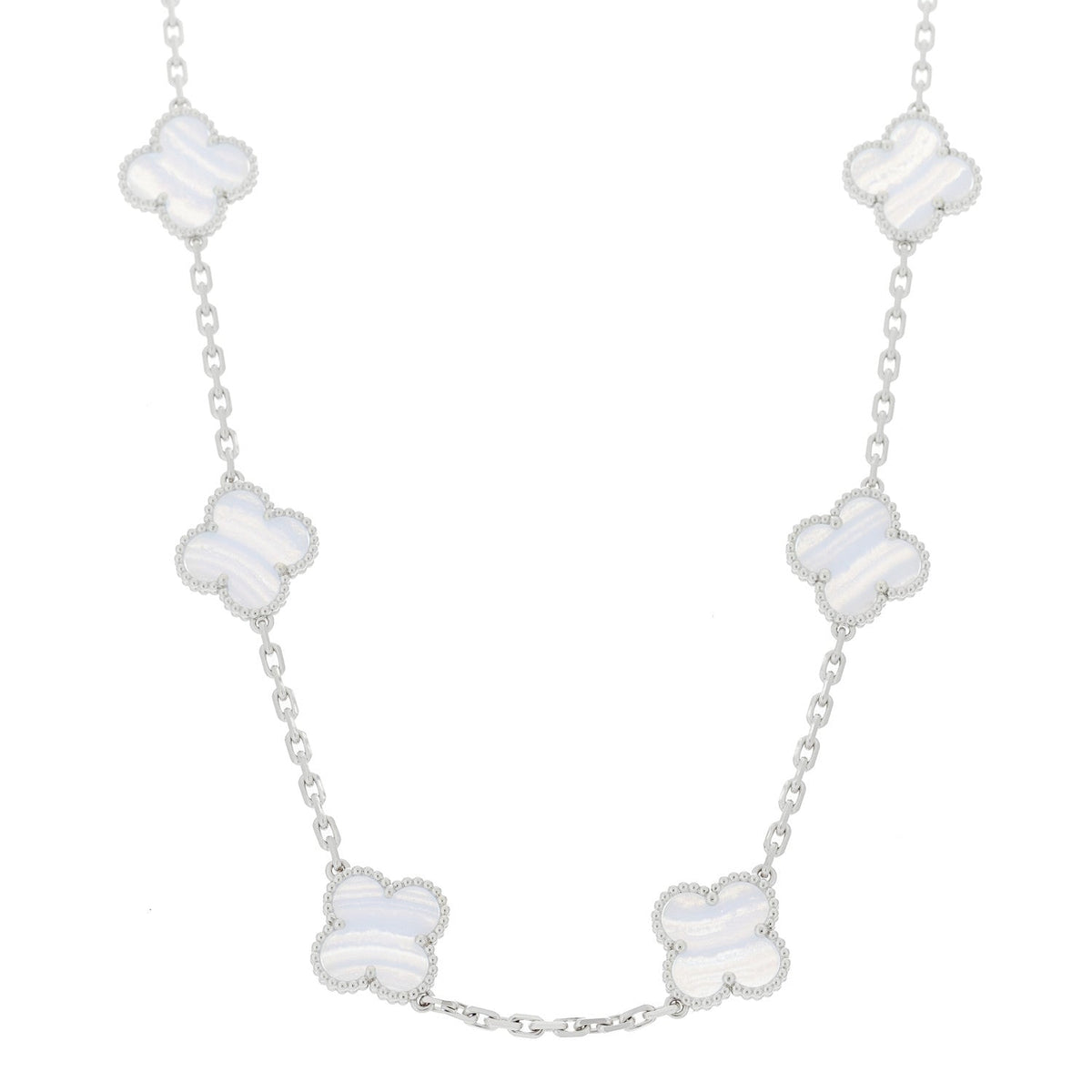 ヴァンクリーフ＆アーペル ヴィンテージアルハンブラ 10モチーフ ネックレス カルセドニー 18K ホワイトゴールド VAN CLEEF & ARPELS VINTAGE ALHAMBRA 10 MOTIFS NECKLACE CHALCEDONY 18K WHITE GOLD