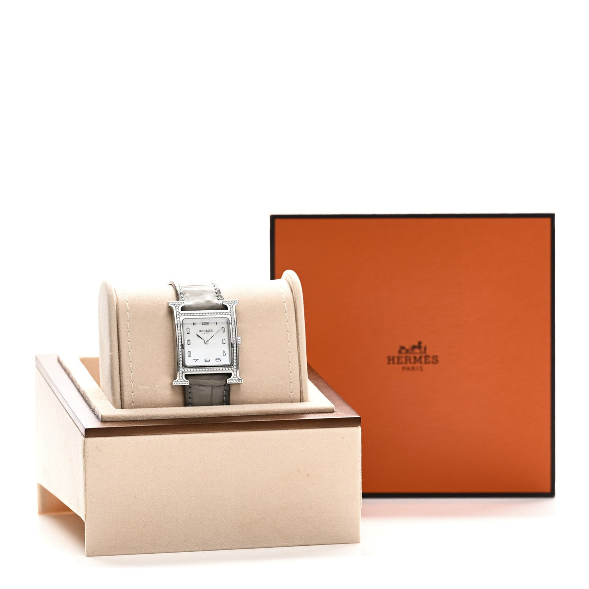 エルメス Hウォッチ クォーツ 26mm ステンレス Gris Perle アリゲーター HERMES HEURE H QUARTZ WATCH 26MM STAINLESS STEEL GRIS PERLE ALLIGATOR