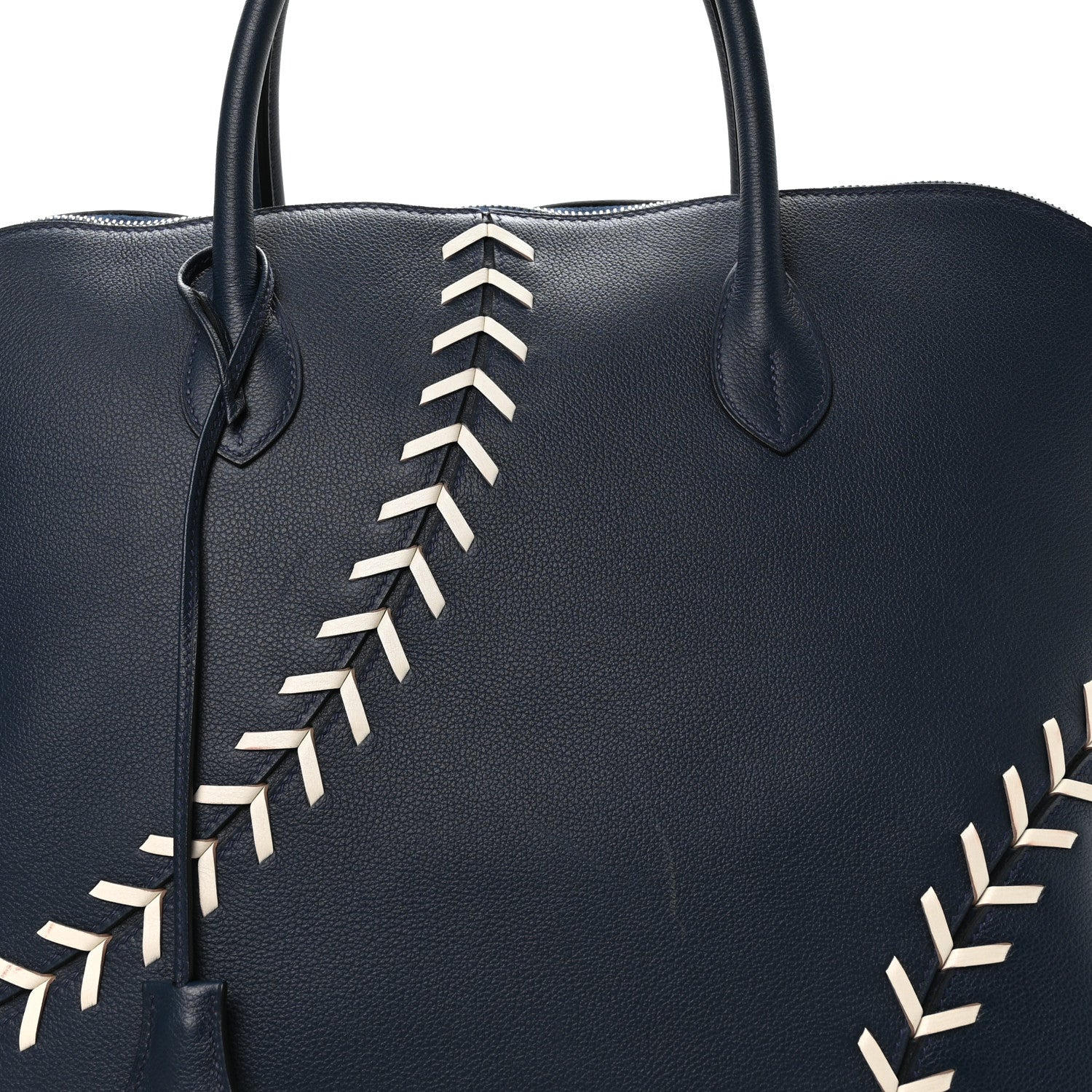 HERMES BOLIDE 1923 45 BASEBALL BAG BLEU DE MALTE BLANC EVERCOLOR SILVER HARDWARE