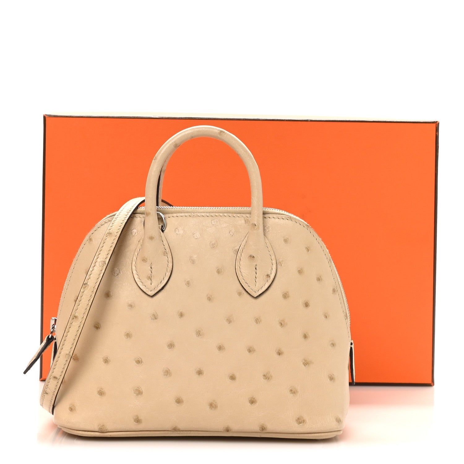 HERMES MINI BOLIDE 1923 PARCHEMIN OSTRICH SILVER HARDWARE