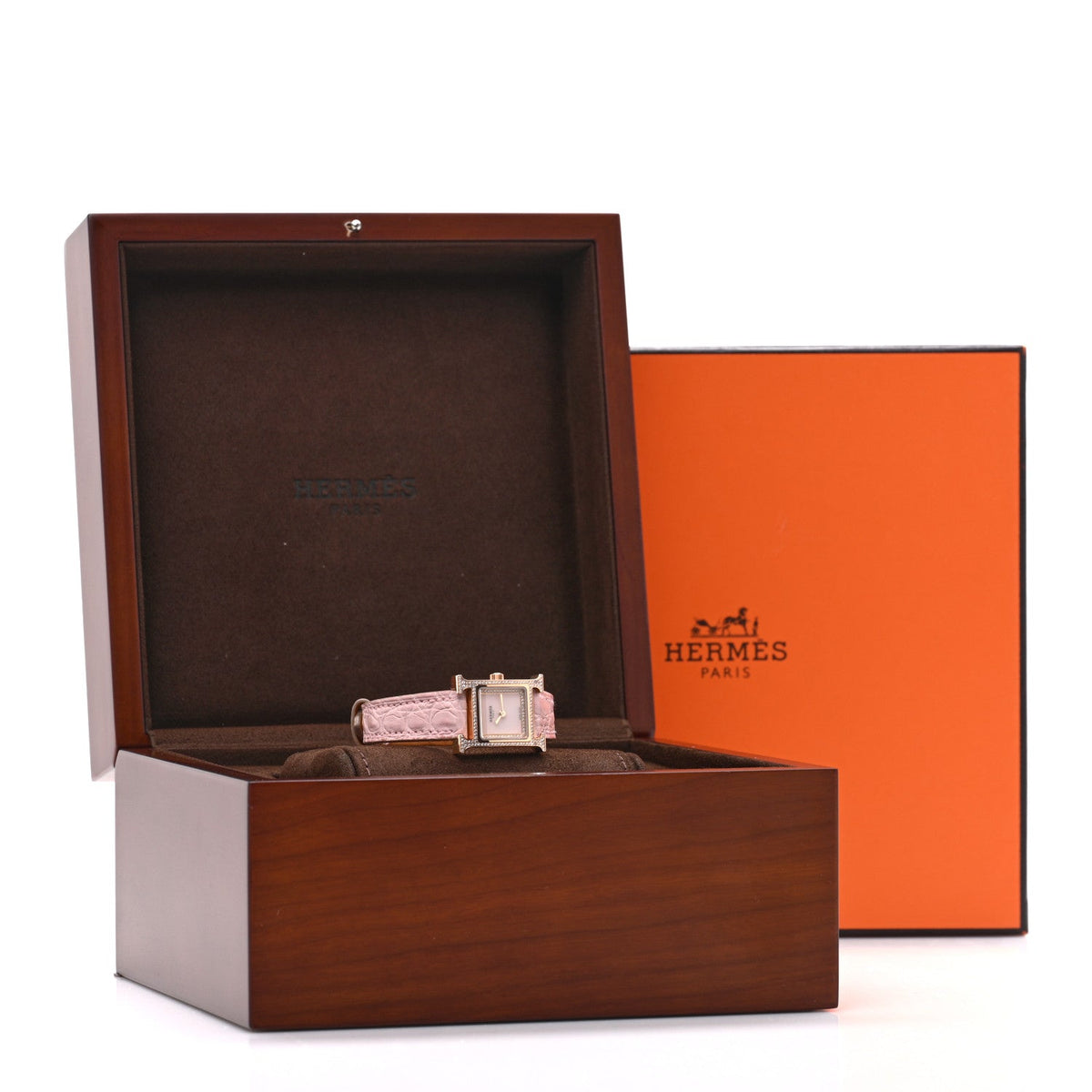 エルメス Hウォッチ クォーツ 2mm 18K ローズゴールド Rose Pale アリゲーター HERMES HEURE H QUARTZ WATCH 2MM 18K ROSE GOLD ROSE PALE ALLIGATOR