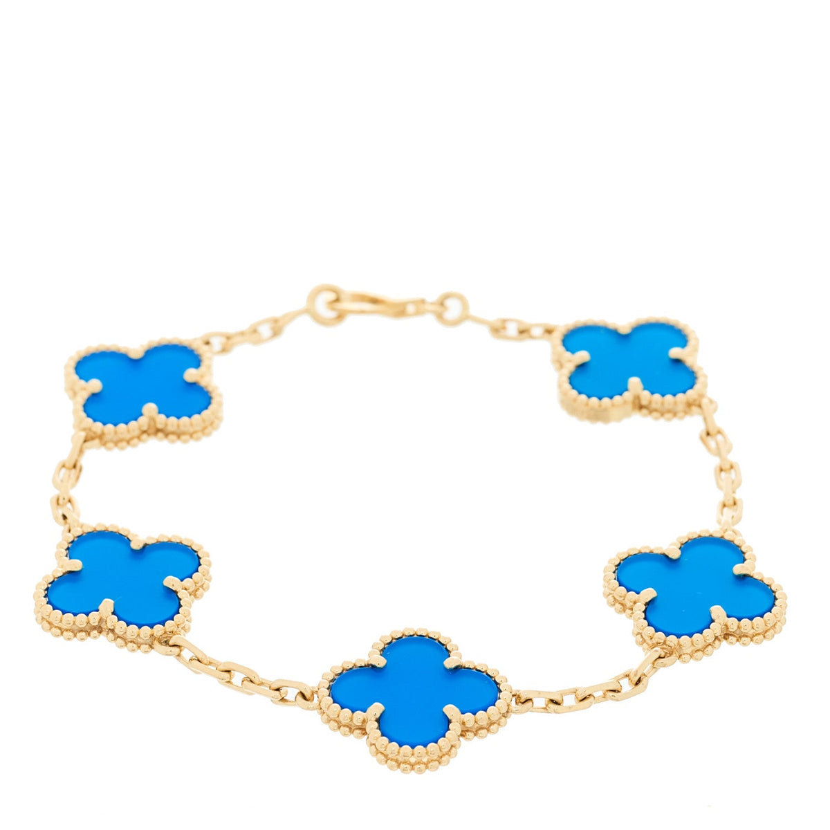 ヴァンクリーフ＆アーペル ヴィンテージアルハンブラ 5モチーフ ブレスレット ブルーアゲート 18K イエローゴールド VAN CLEEF & ARPELS VINTAGE ALHAMBRA 5 MOTIFS BRACELET BLUE AGATE 18K YELLOW GOLD