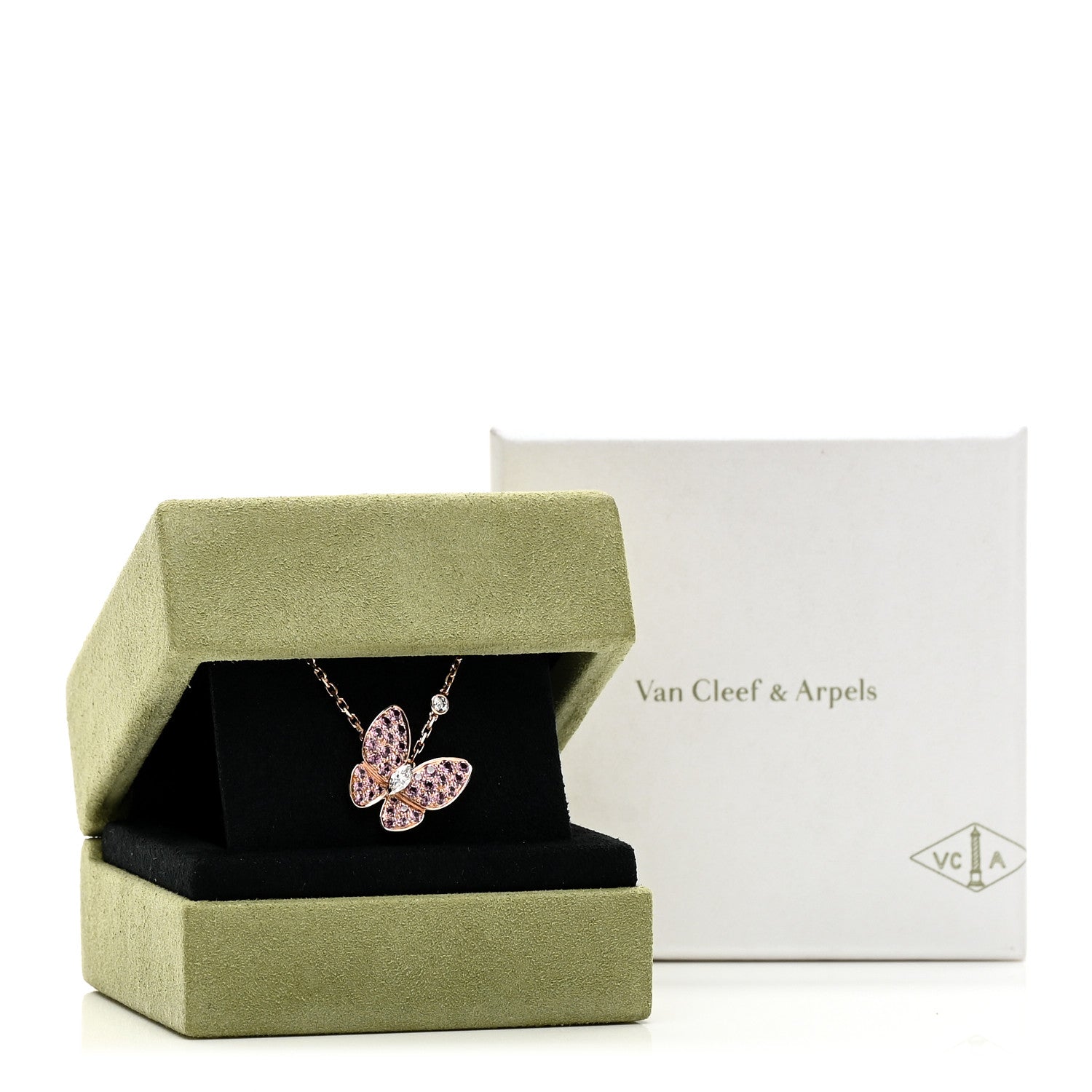 ヴァンクリーフ＆アーペル ツーバタフライ ペンダントネックレス ダイヤモンド 18K ローズゴールド VAN CLEEF & ARPELS TWO BUTTERFLY PENDANT NECKLACE DIAMOND 18K ROSE GOLD