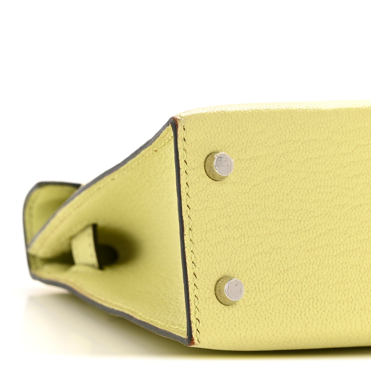 HERMS MINI KELLY 20 SELLIER JAUNE BOURGEON CHEVRE MYSORE SILVER HARDWARE