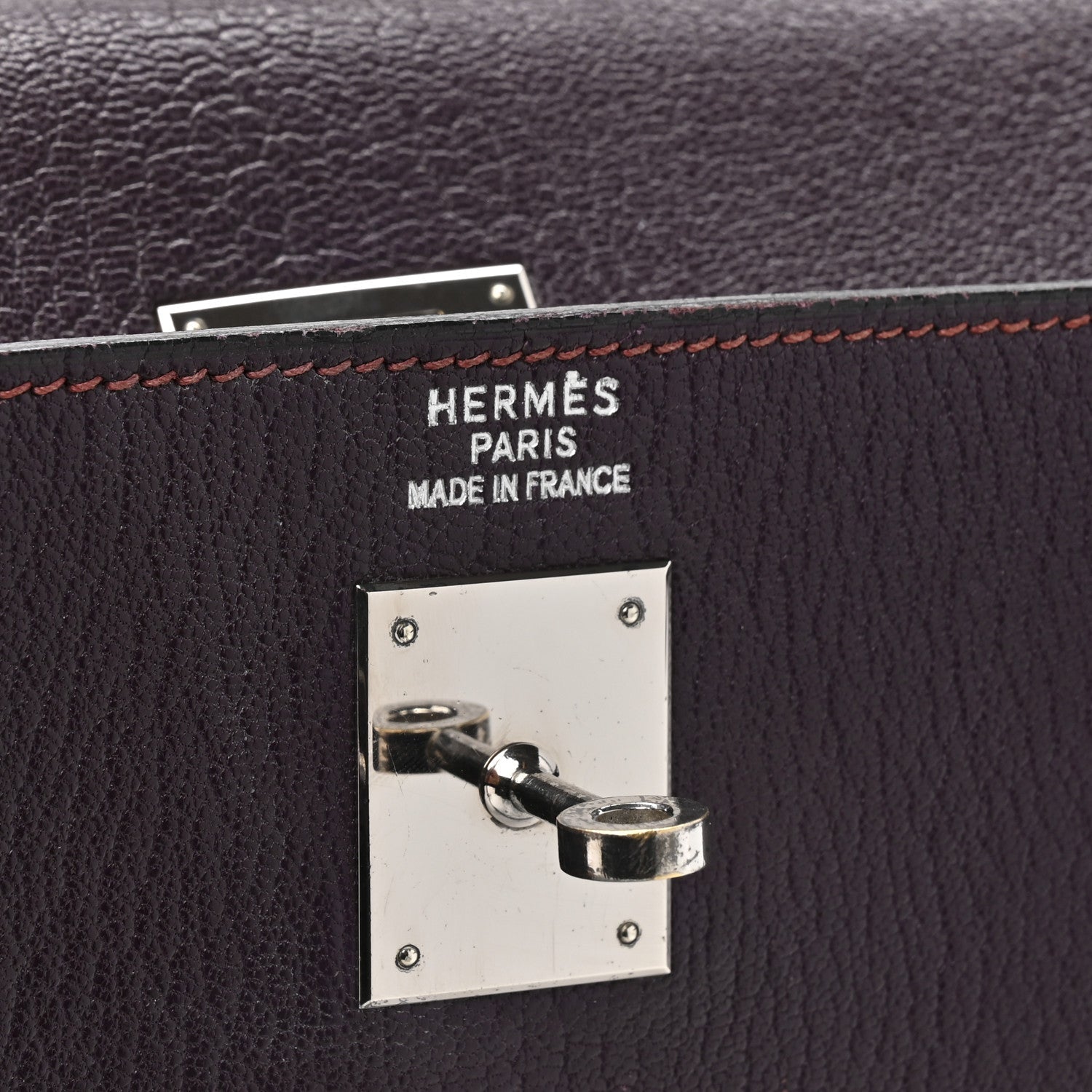 HERMES KELLY 35 SELLIER RAISIN CHEVRE SILVER HARDWARE