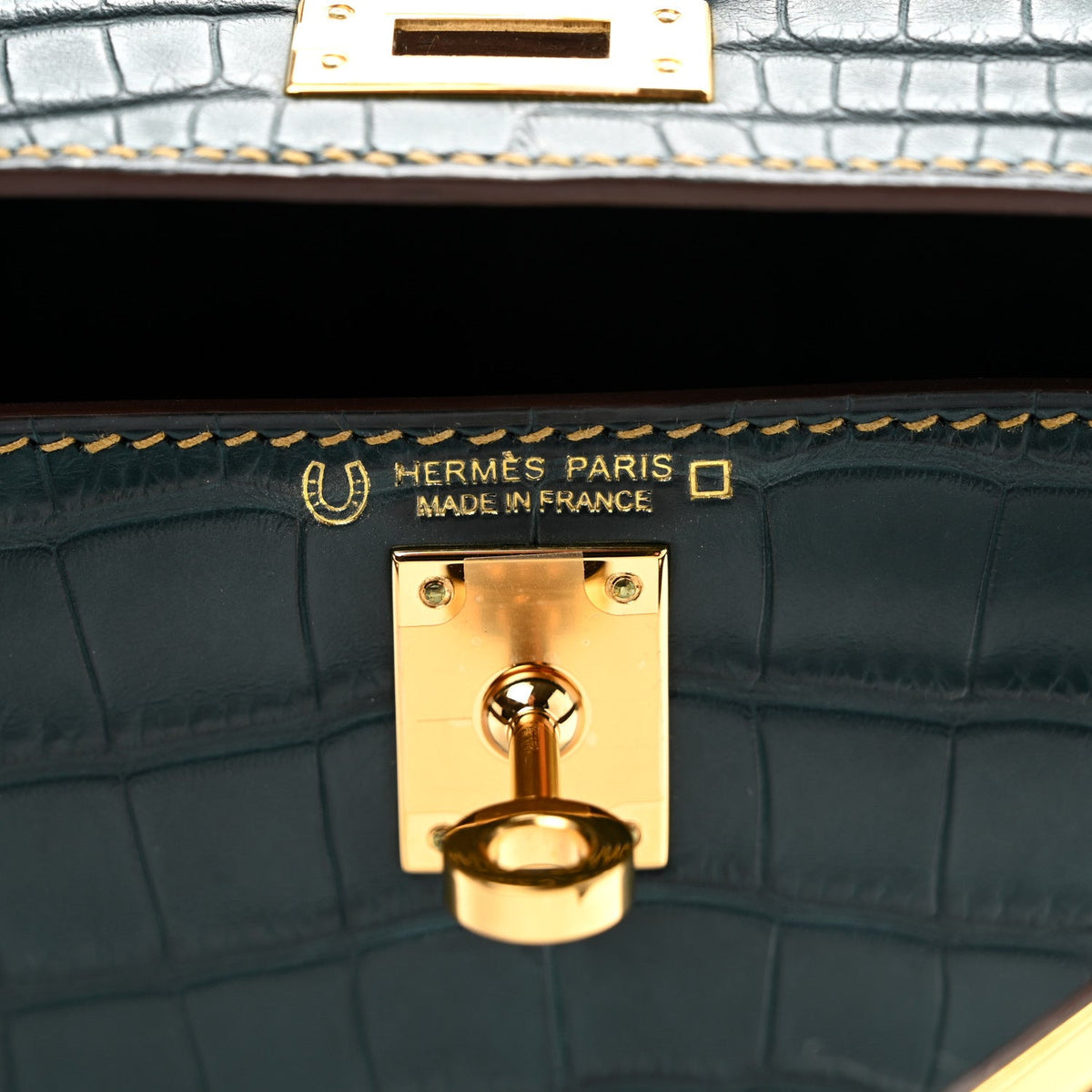 Hermès Mini Kelly 20 HSS Personal Order Sellier Vert Cypress Kraft Matte Alligator, Gold Hardware