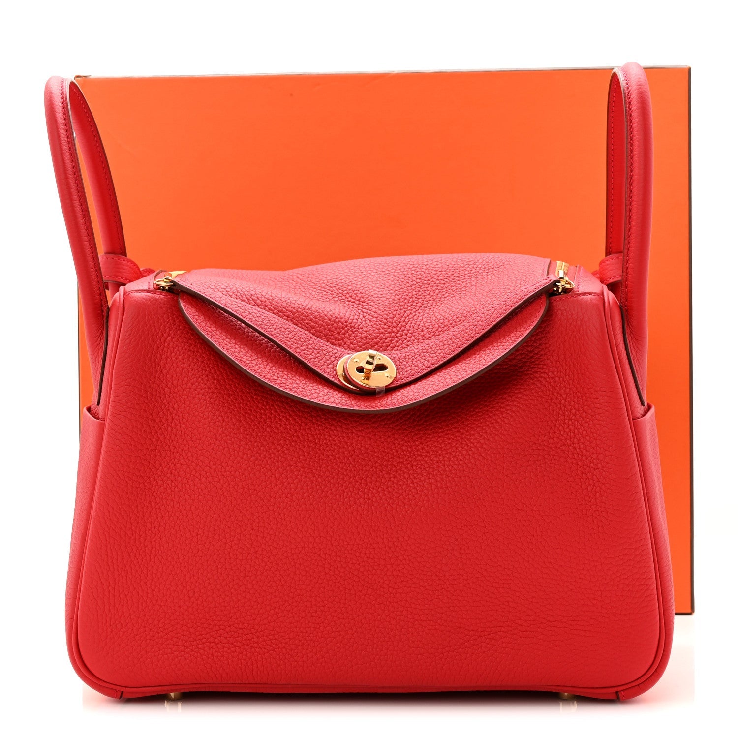 HERMES LINDY 30 ROUGE CASAQUE TAURILLON CLEMENCE GOLD HARDWARE