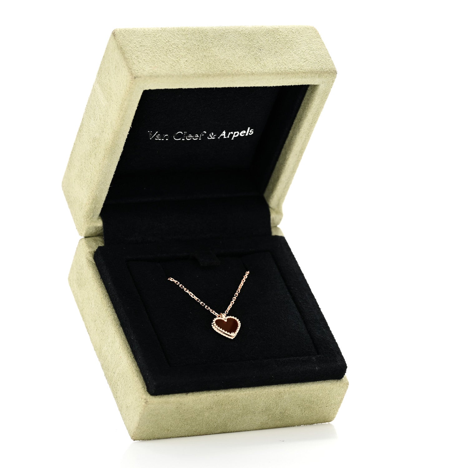 VAN CLEEF 18Kローズゴールド カーネリアン スイートアルハンブラ ハートペンダントネックレス