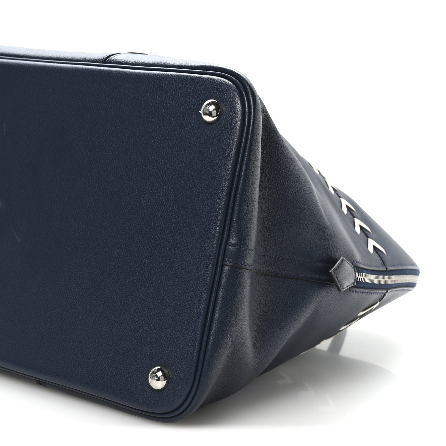 HERMES BOLIDE 1923 45 BASEBALL BAG BLEU DE MALTE BLANC EVERCOLOR SILVER HARDWARE