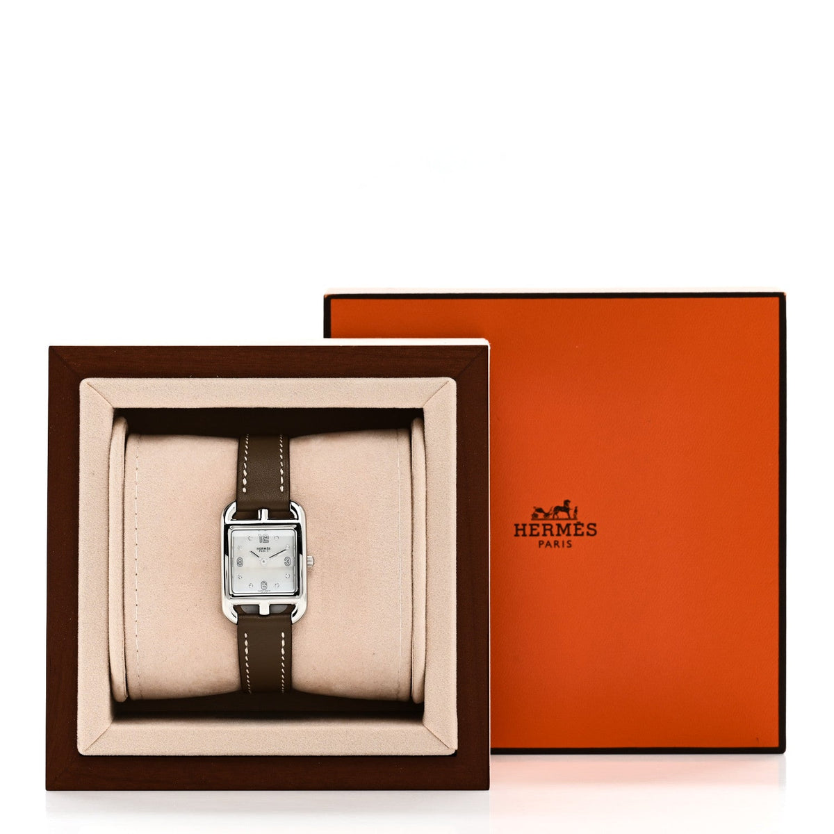 Hermes Cape Cod 23MM Quartz Watch Etoupe Swift Mother of Pearl Stainless Steel
