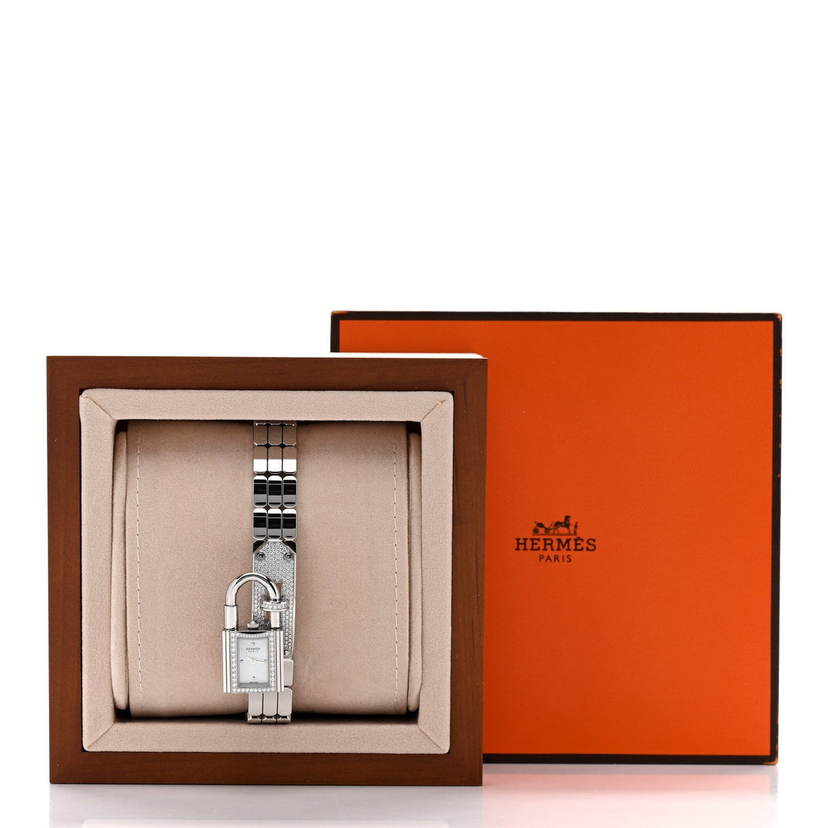 Hermes Kelly 16MM Quartz Watch Stainless Steel with Diamonds