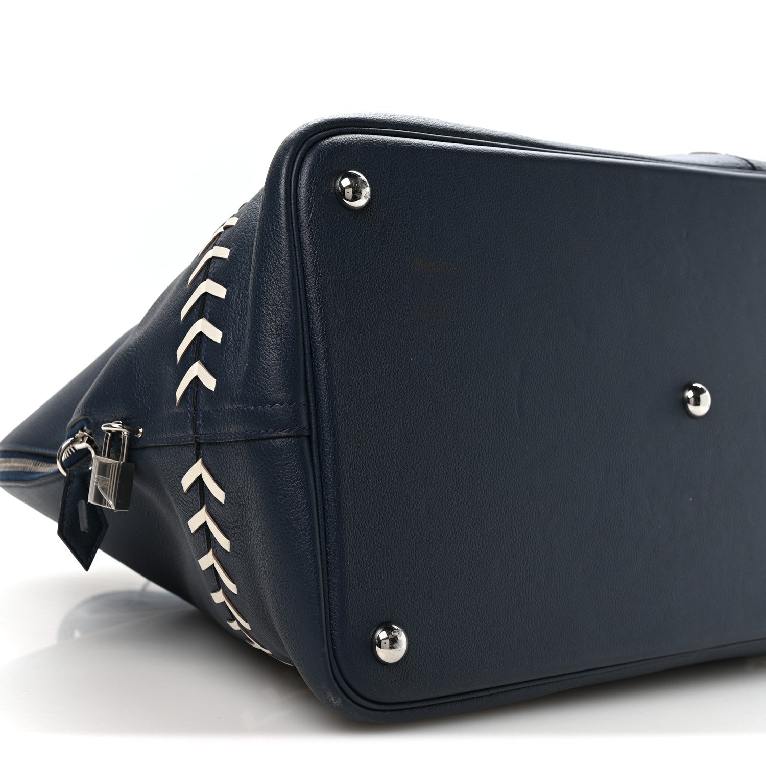 HERMES BOLIDE 1923 45 BASEBALL BAG BLEU DE MALTE BLANC EVERCOLOR SILVER HARDWARE