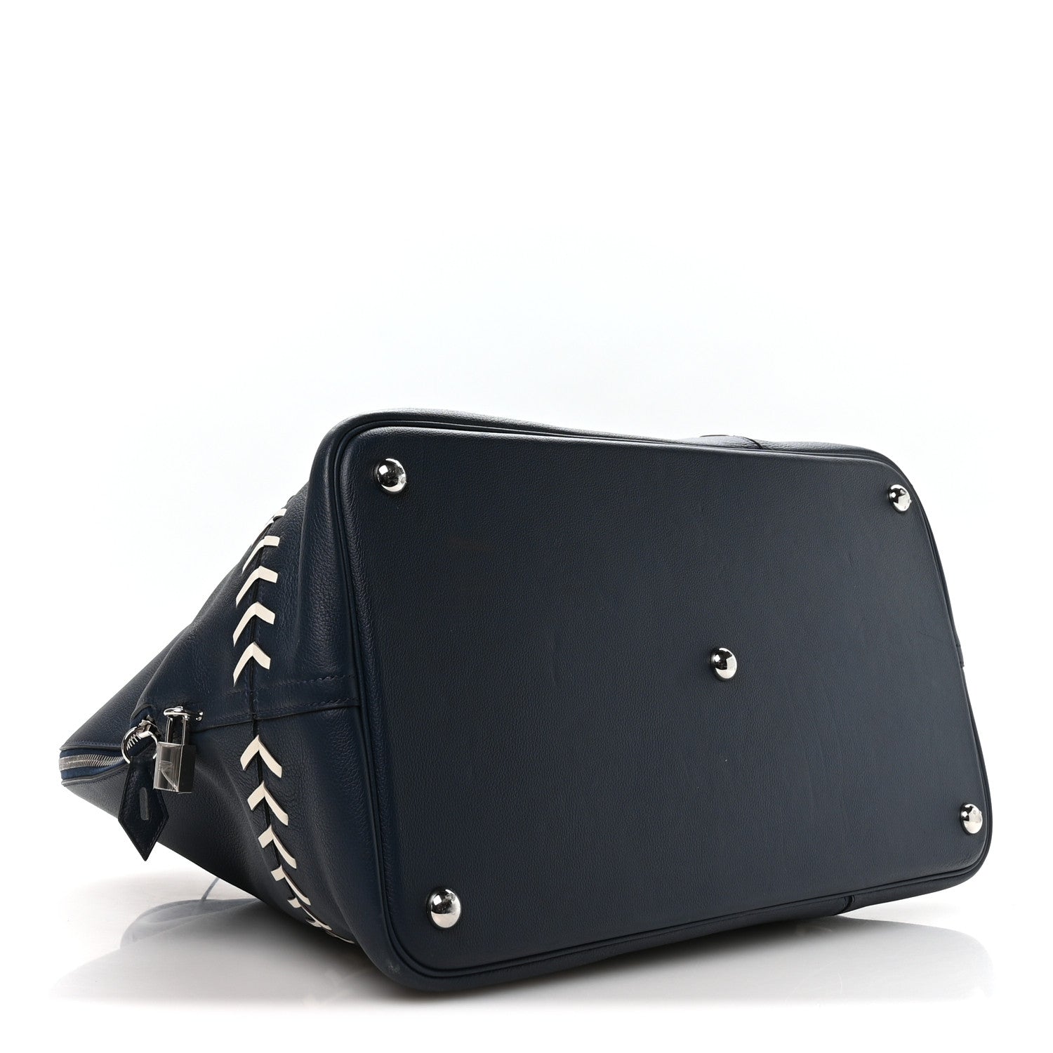 HERMES BOLIDE 1923 45 BASEBALL BAG BLEU DE MALTE BLANC EVERCOLOR SILVER HARDWARE