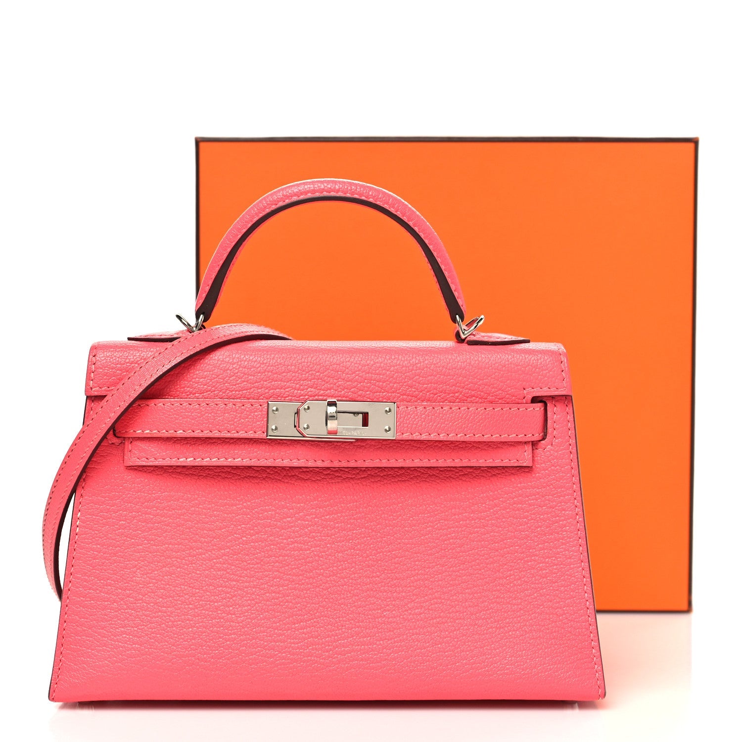 エルメス ミニケリー 20 外縫い Rose Lipstick シェーブルミゾール シルバー金具 HERMES MINI KELLY 20 SELLIER ROSE LIPSTICK CHEVRE MYSORE SILVER HARDWARE