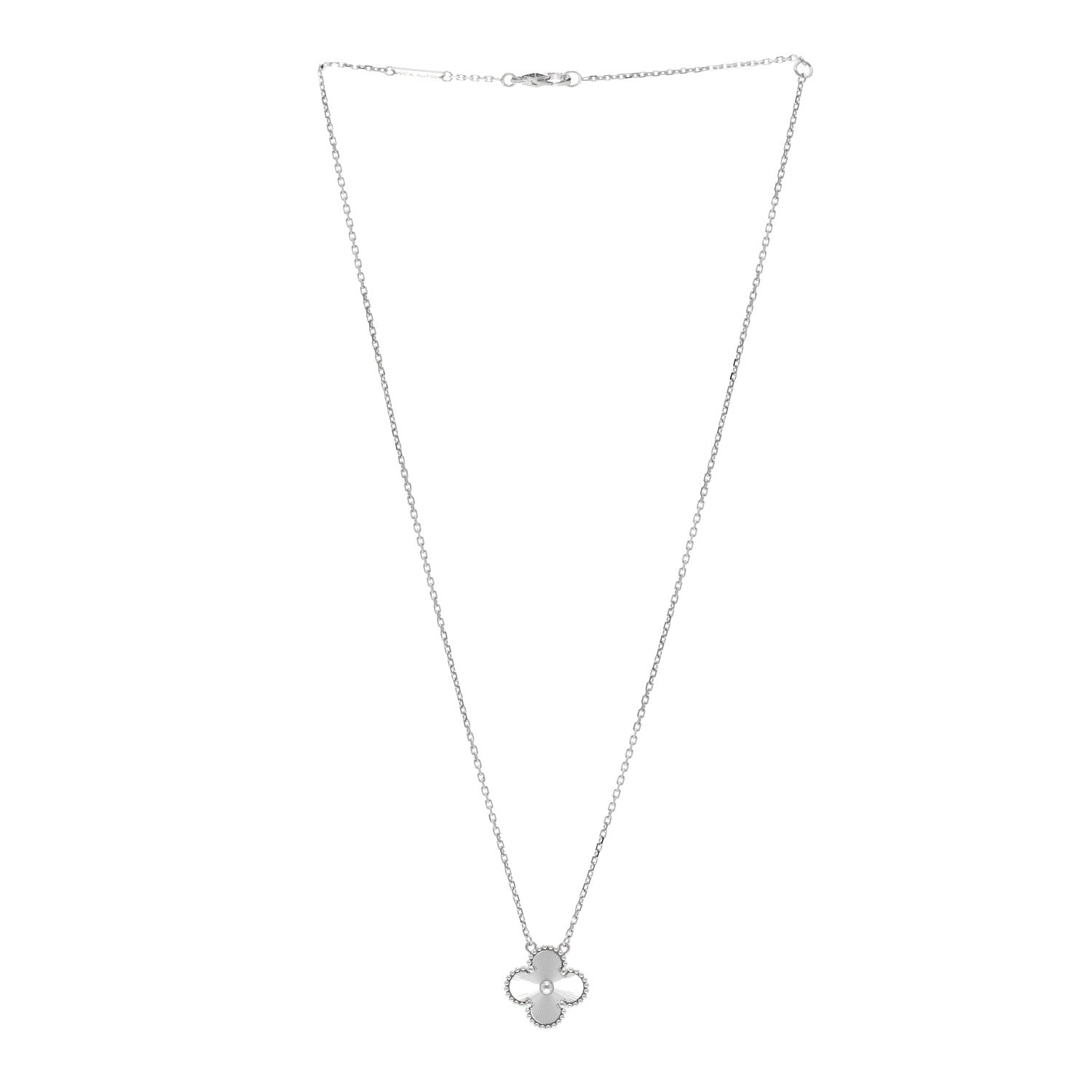 ヴァンクリーフ＆アーペル ヴィンテージアルハンブラ ペンダントネックレス ギョーシェ 18K ホワイトゴールド VAN CLEEF & ARPELS VINTAGE ALHAMBRA PENDANT NECKLACE GUILLOCHÉ 18K WHITE GOLD