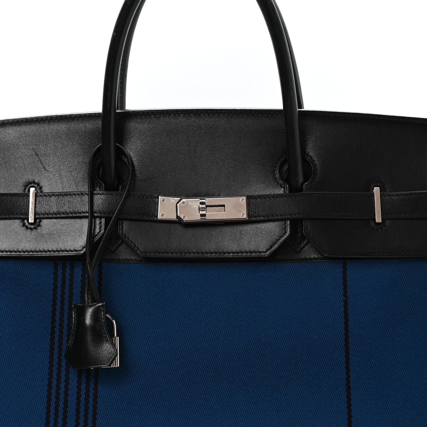HERMES POTAMUS BIRKIN 40 BLEU BLACK TOILE / BOX SILVER HARDWARE
