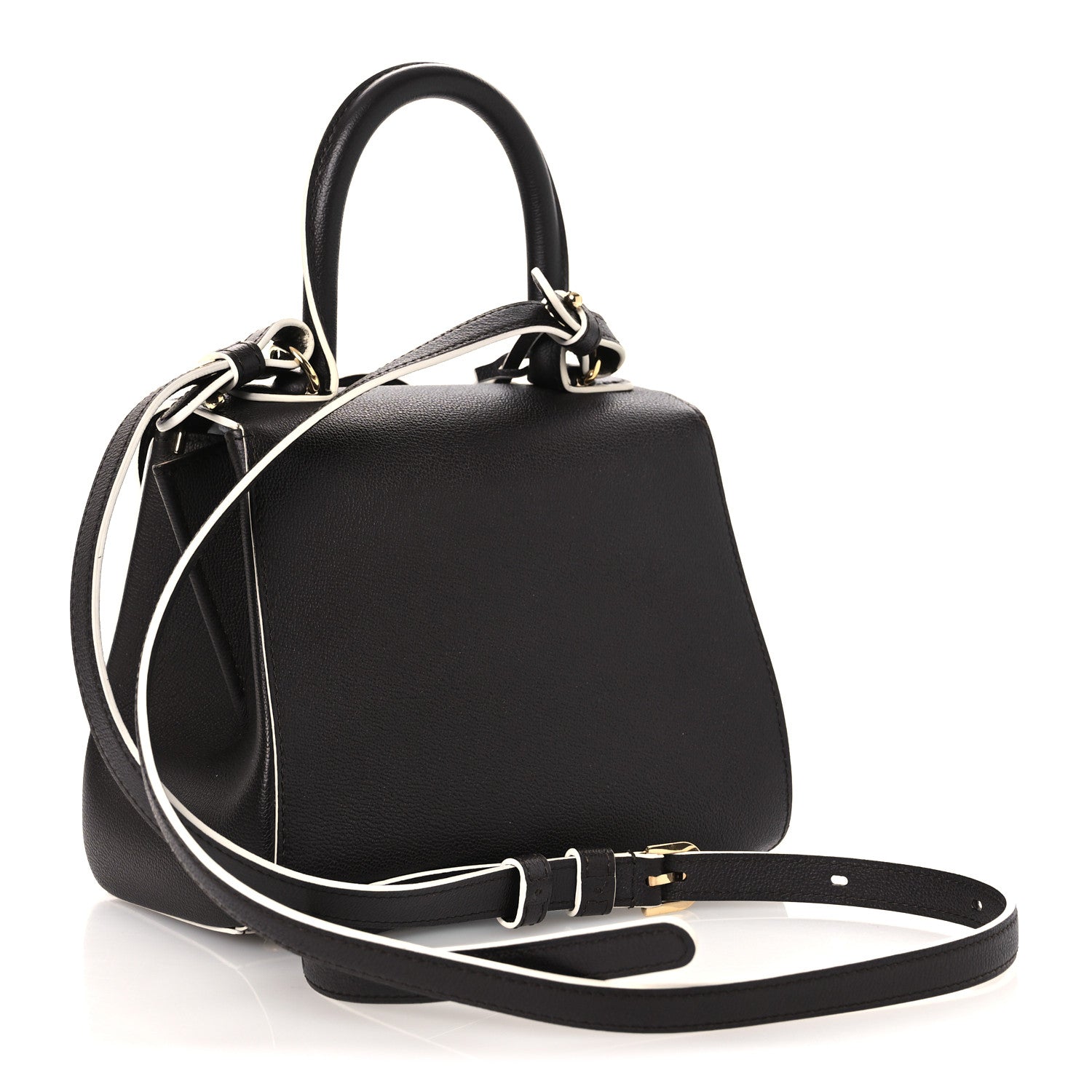 デルヴォー ブリヨン ミニ バイカラー サッチェル Black グレインドカーフスキン ゴールド金具 DELVAUX BRILLANT MINI BI-COLOR SATCHEL BLACK GRAINED CALFSKIN GOLD HARDWARE