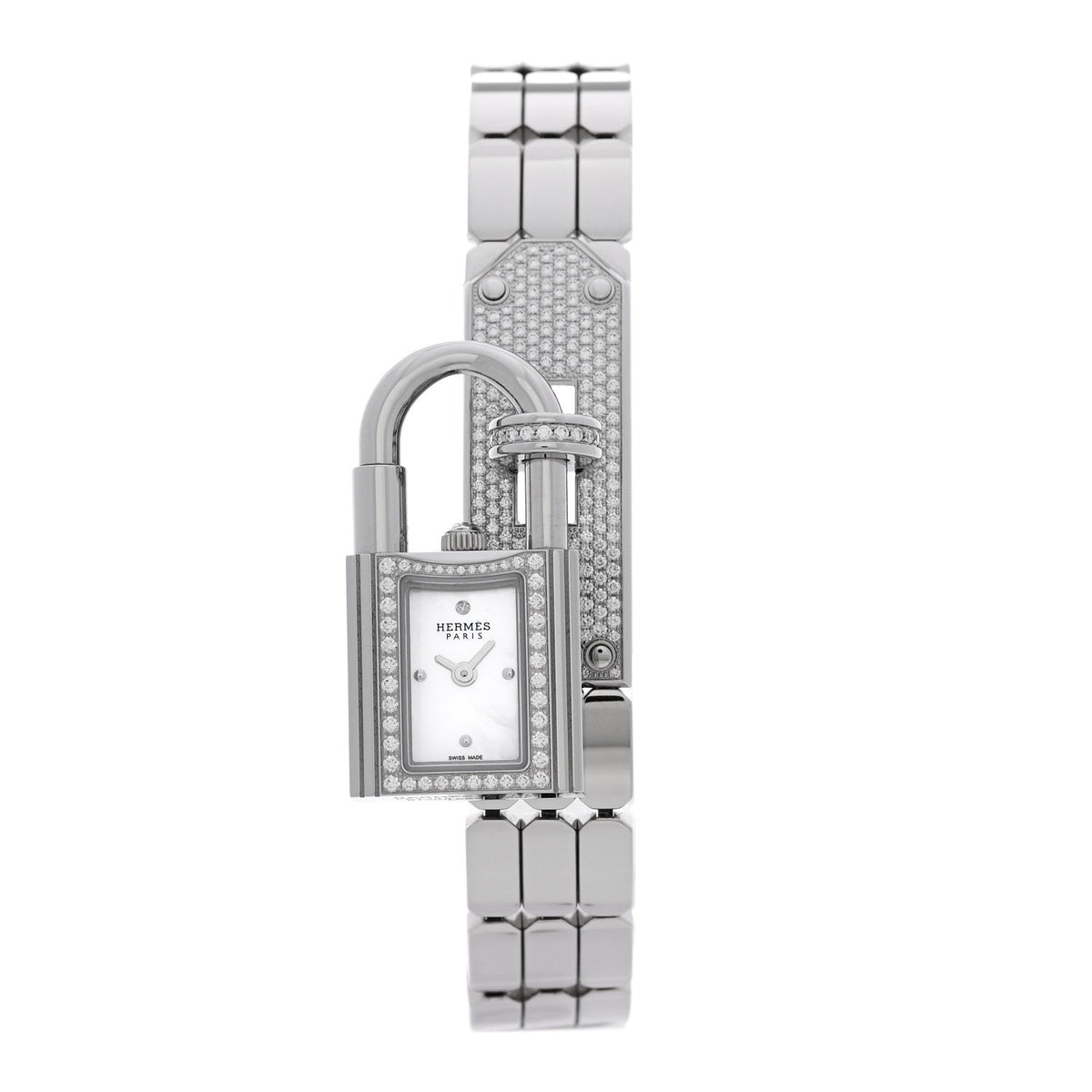 Hermes Kelly 16MM Quartz Watch Stainless Steel with Diamonds