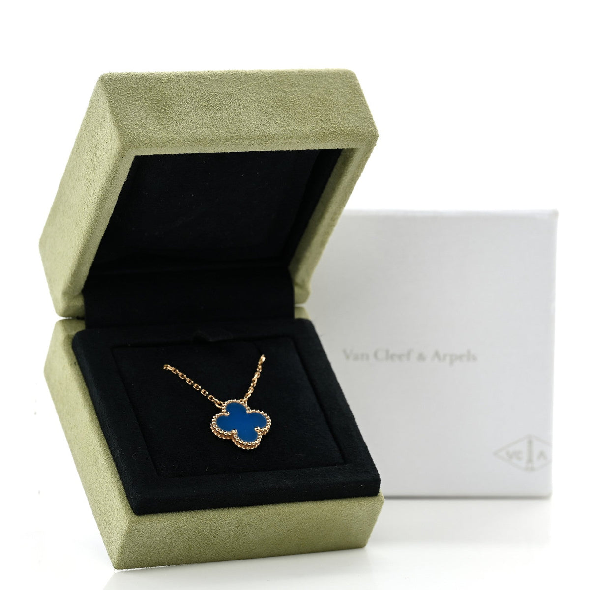 ヴァンクリーフ＆アーペル ヴィンテージアルハンブラ ペンダントネックレス ブルーアゲート 18K イエローゴールド VAN CLEEF & ARPELS VINTAGE ALHAMBRA PENDANT NECKLACE BLUE AGATE 18K YELLOW GOLD