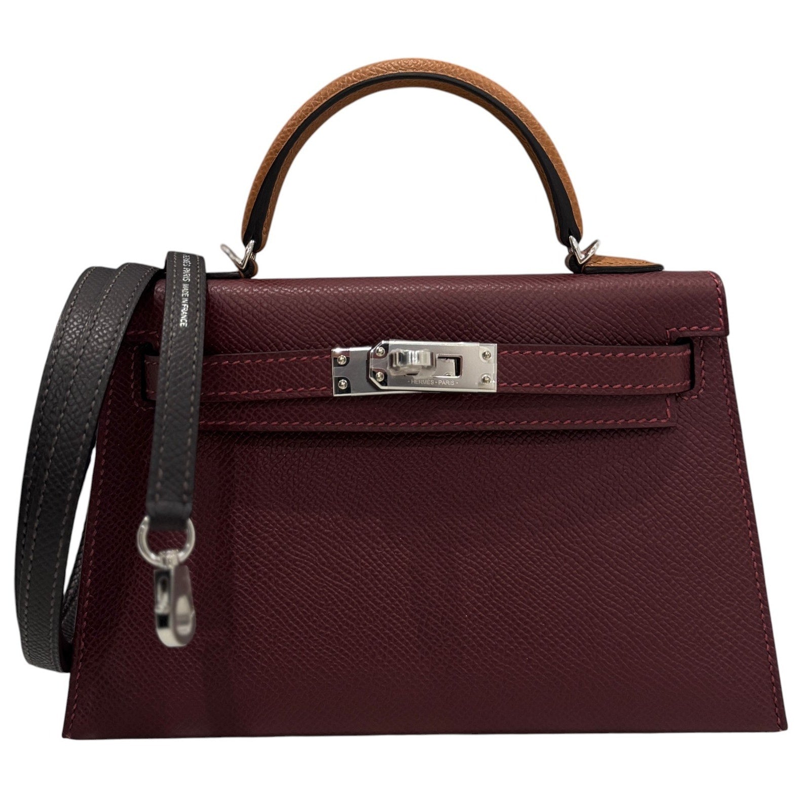 エルメス ミニケリー 20 外縫い トリコロール Rouge H Gold Bai Brun エプソン シルバー金具 HERMES MINI KELLY 20 SELLIER TRICOLOR ROUGE H GOLD BAI BRUN EPSOM SILVER HARDWARE