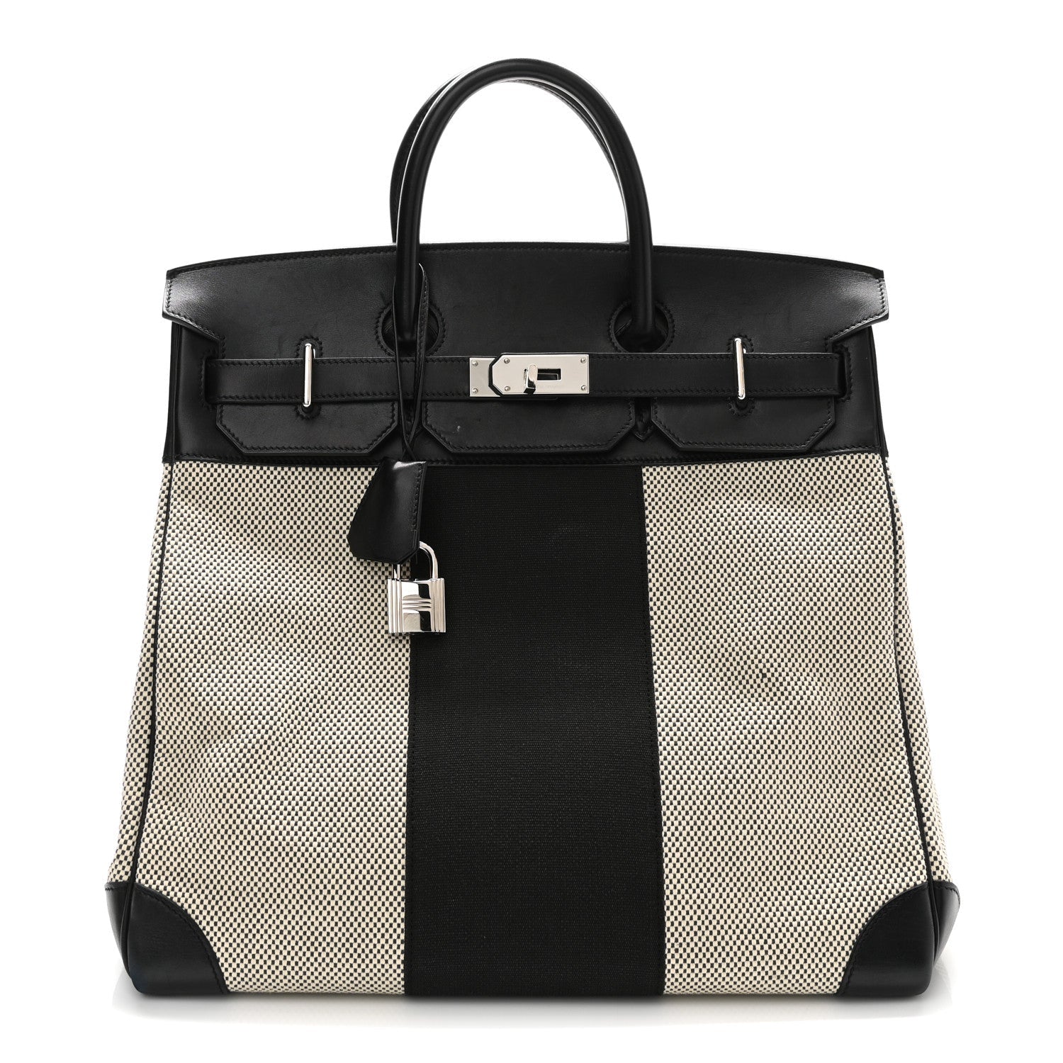 HERMES Birkin 40 Haut à Courroies HAC Ecru Black Evergrain / Hunter Silver Hardware
