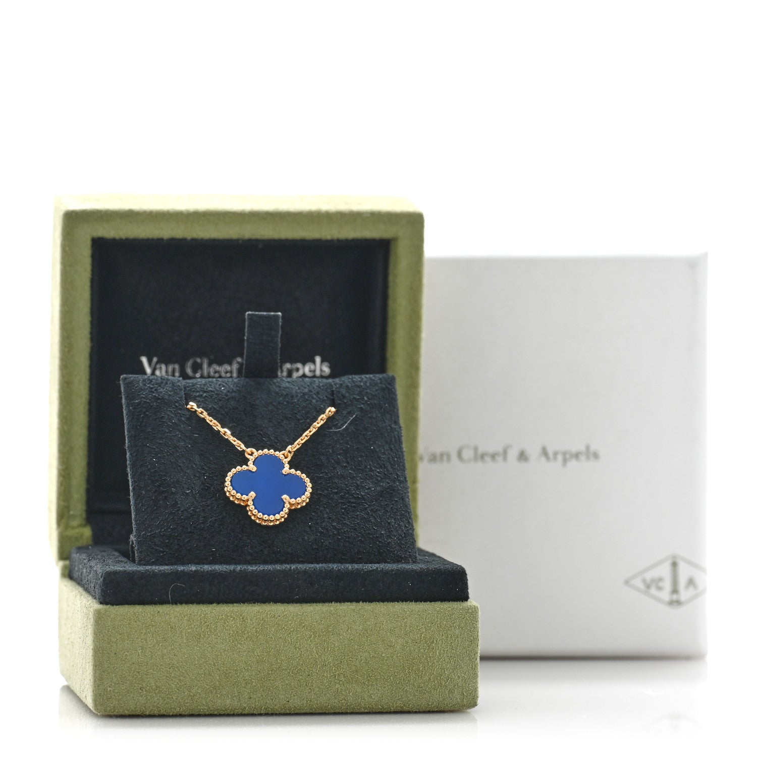 VAN CLEEF 18Kイエローゴールド ブルーアゲート ヴィンテージ アルハンブラ ペンダントネックレス