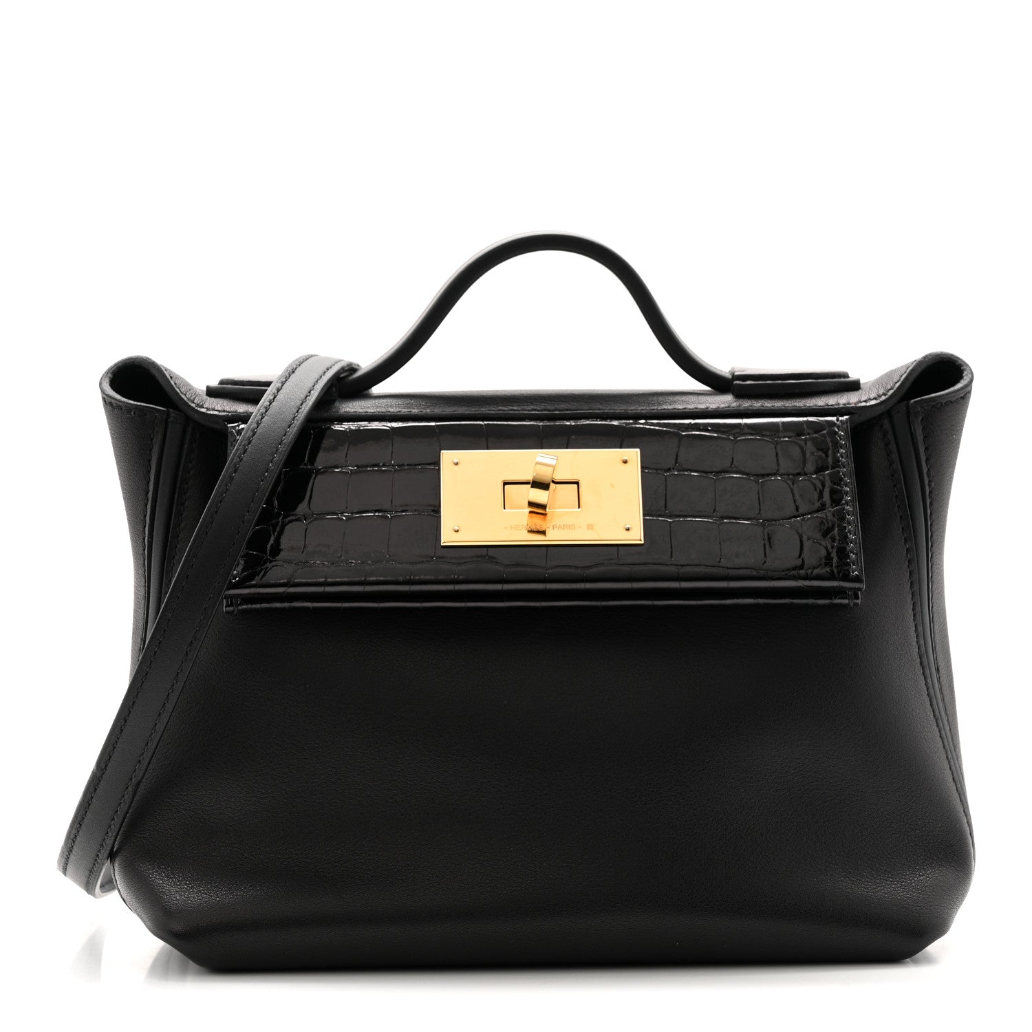 エルメス 24/24 ミニヴァンキャトル 21 Black シャイニーアリゲーター ゴールド金具 HERMES 24/24 21 BLACK SHINY ALLIGATOR GOLD HARDWARE