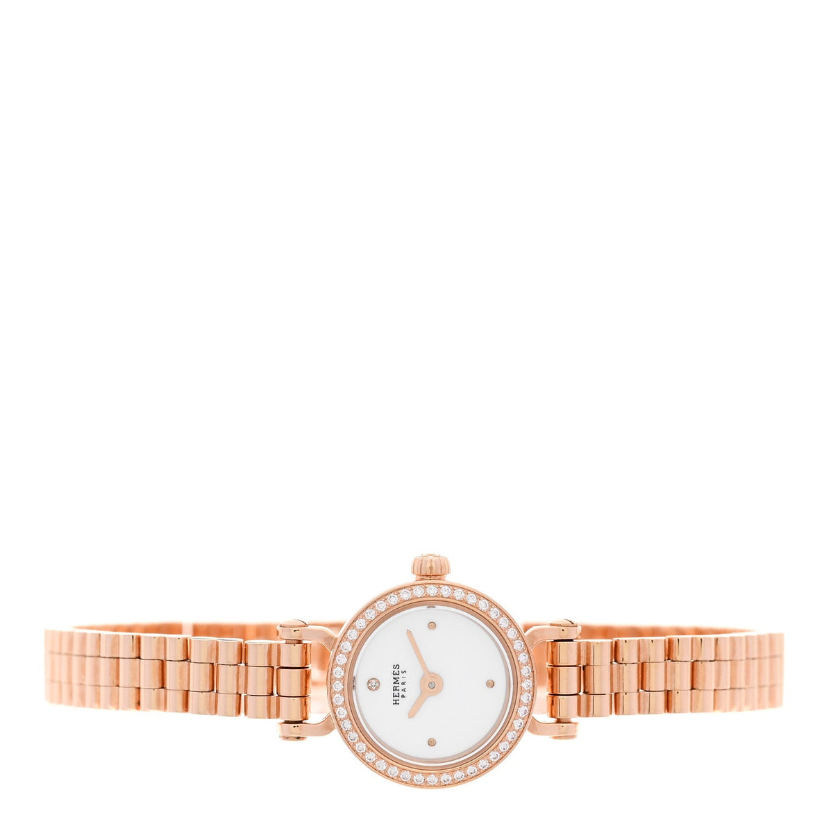 Hermes Faubourg 16MM Quartz Watch Diamond Bezel 18K Rose Gold
