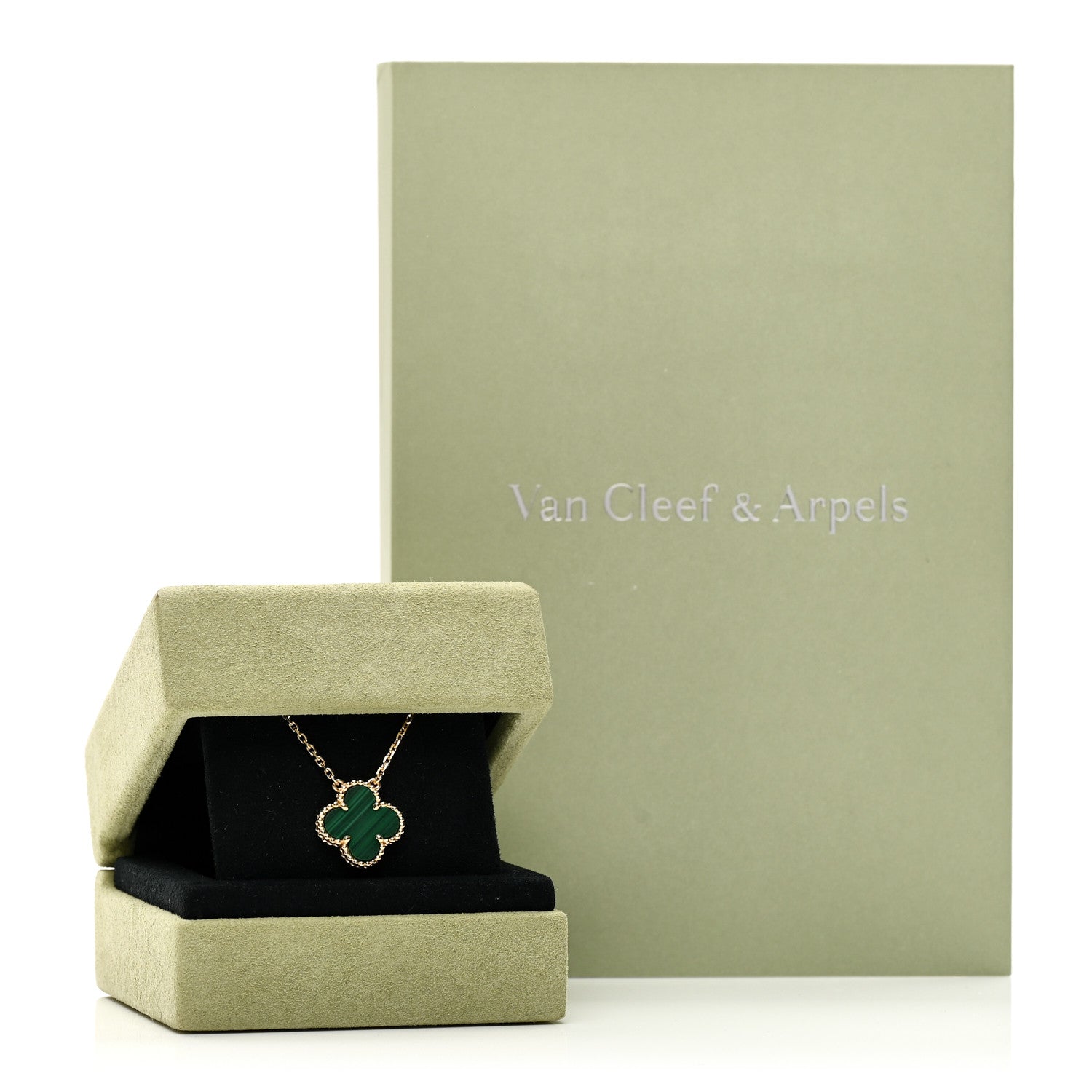 Van Cleef & Arpels 18K Yellow Gold Malachite Vintage Alhambra Pendant Necklace