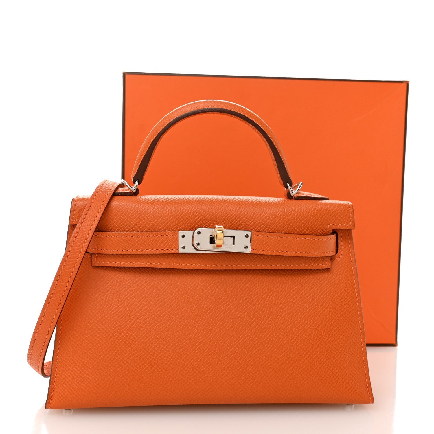 エルメス ミニケリー 20 外縫い Orange エプソン シルバー金具 HERMES MINI KELLY 20 SELLIER ORANGE EPSOM SILVER HARDWARE
