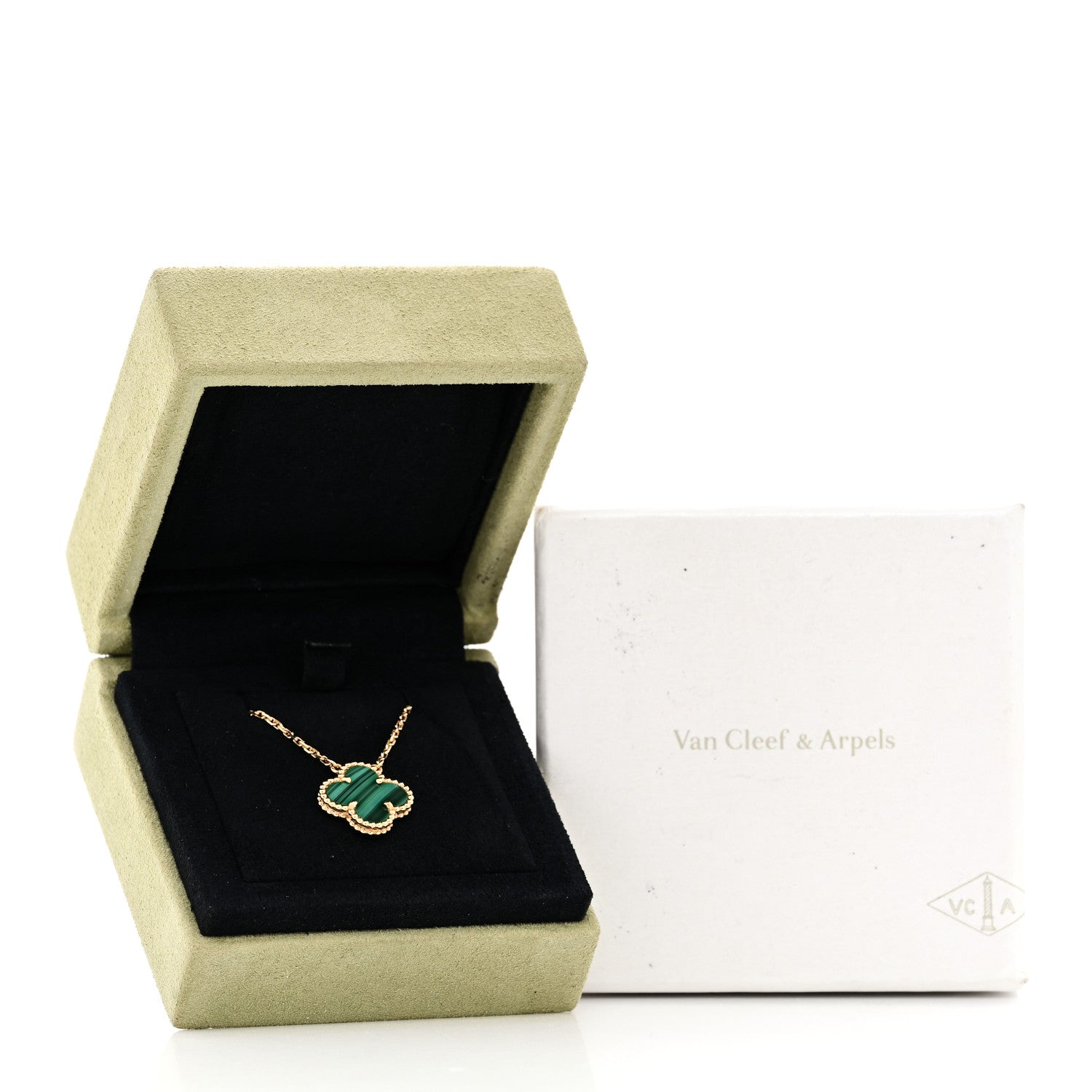 ヴァンクリーフ&アーペル 18Kイエローゴールド マラカイト ヴィンテージ アルハンブラ ペンダントネックレス