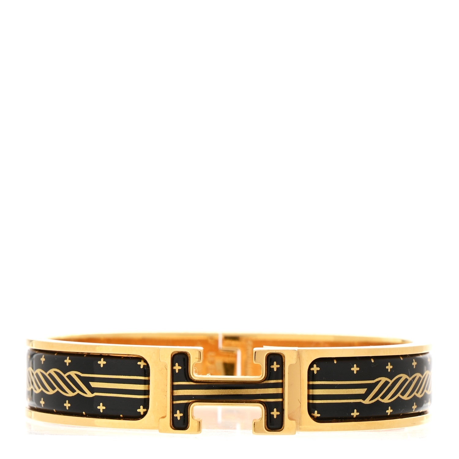 エルメス エナメルプリント クアドリジュ・オー・フィル ナロー クリック クラック H ブレスレット PM ジョーヌまたはブラック