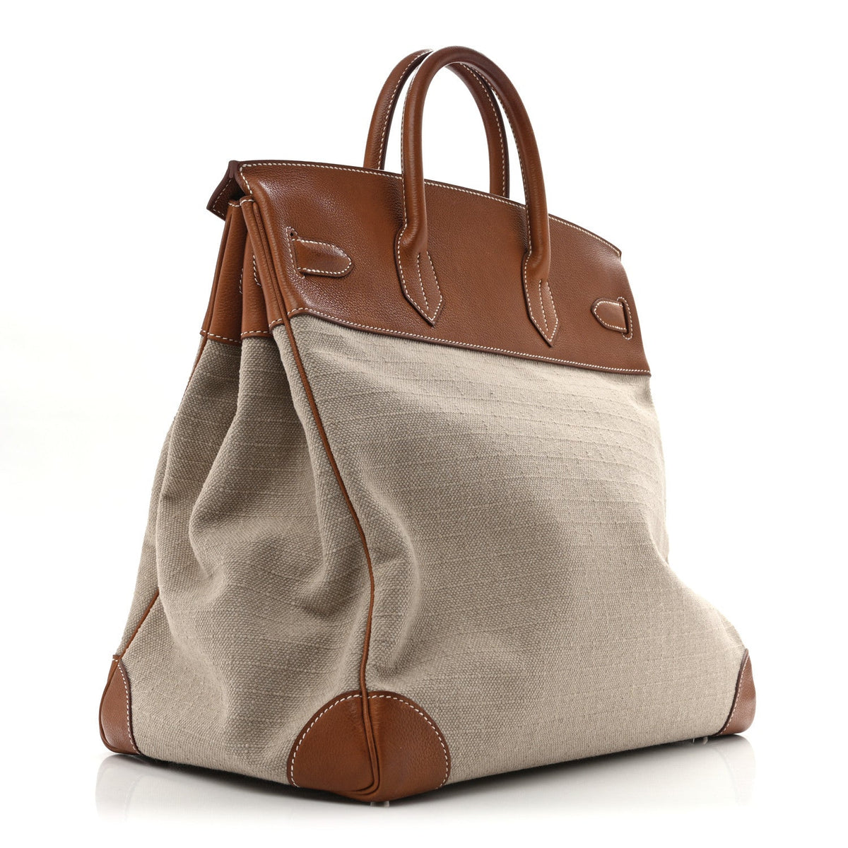 Hermes Birkin 40 Haut A  Courroies HAC Ficelle Fauve Barenia / Toile Silver Hardware