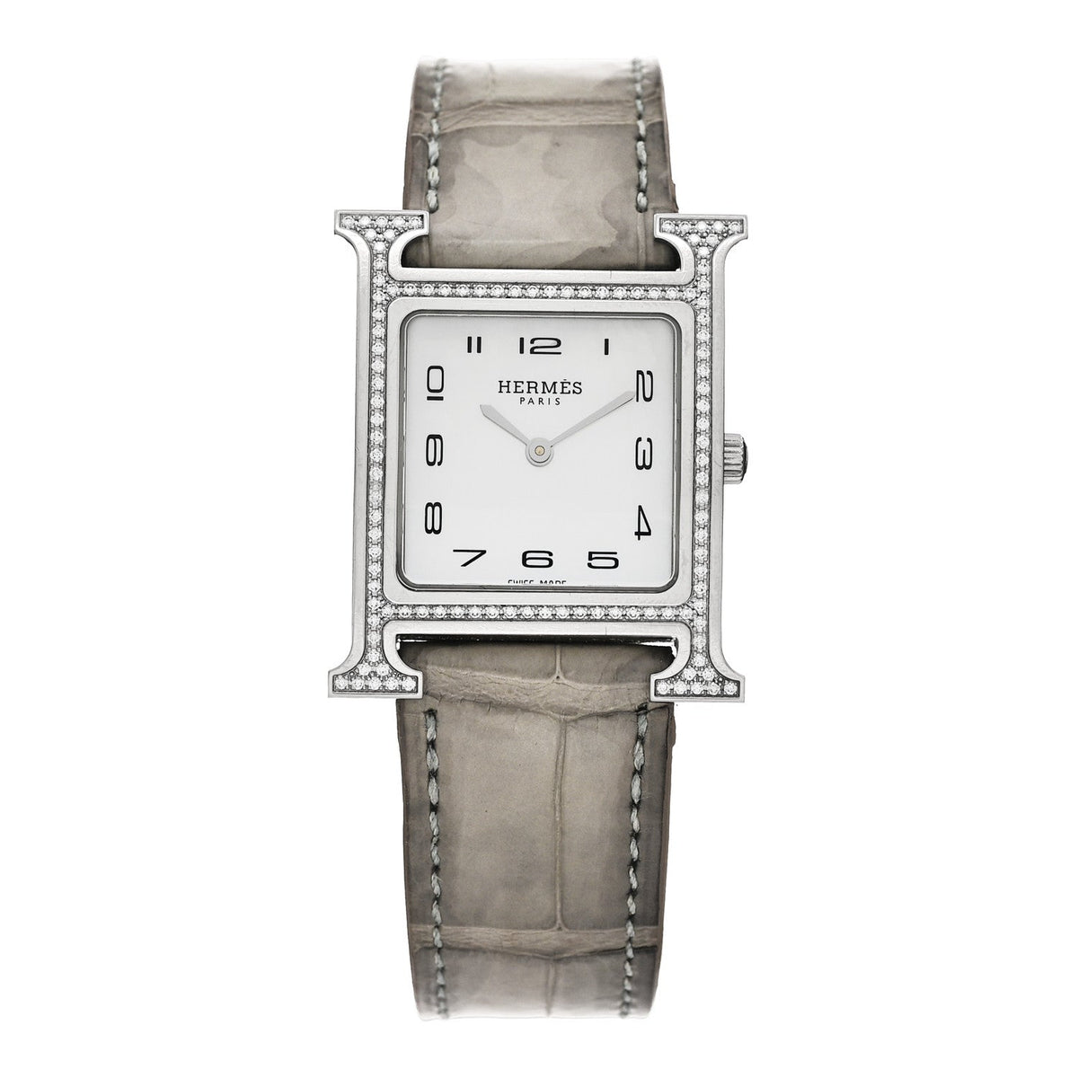 エルメス Hウォッチ クォーツ 26mm ステンレス Gris Perle アリゲーター HERMES HEURE H QUARTZ WATCH 26MM STAINLESS STEEL GRIS PERLE ALLIGATOR
