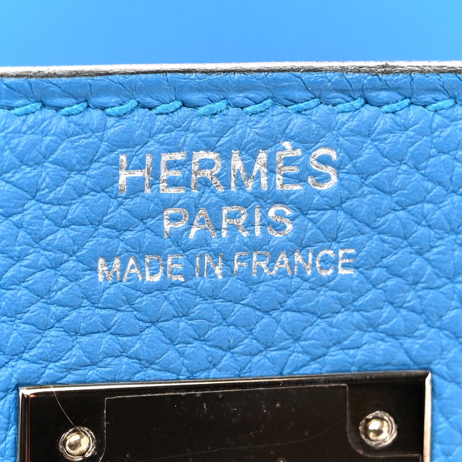 HERMES KELLY 32 RETOURNE BLEU ZANZIBAR TOGO SILVER HARDWARE