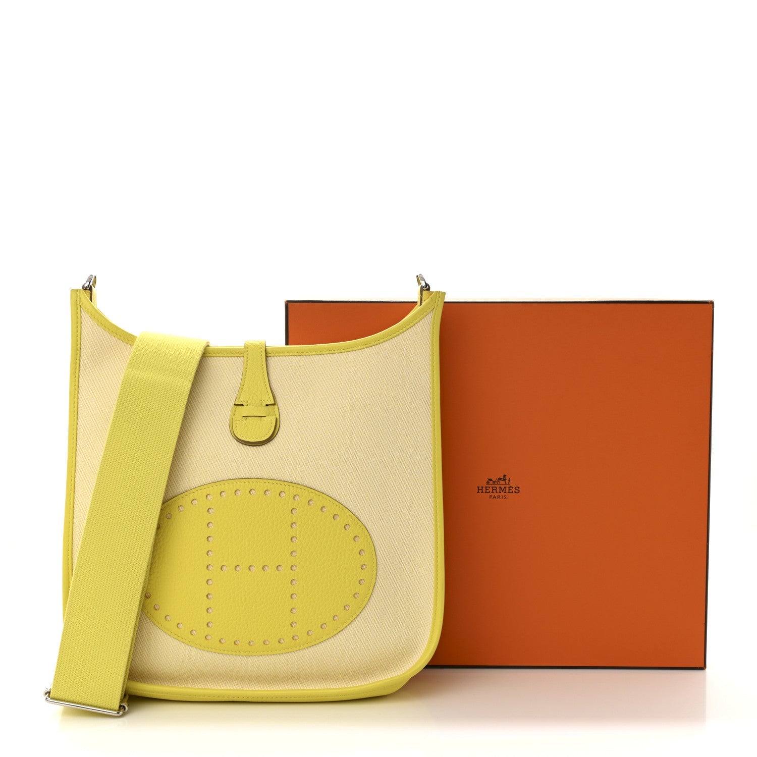 エルメス エヴリン PM Ecru Citron Lime トリヨンクレマンス / トワル アッシュ シルバー金具 HERMES EVELYNE TAURILLON CLEMENCE / TOILE H SILVER HARDWARE
