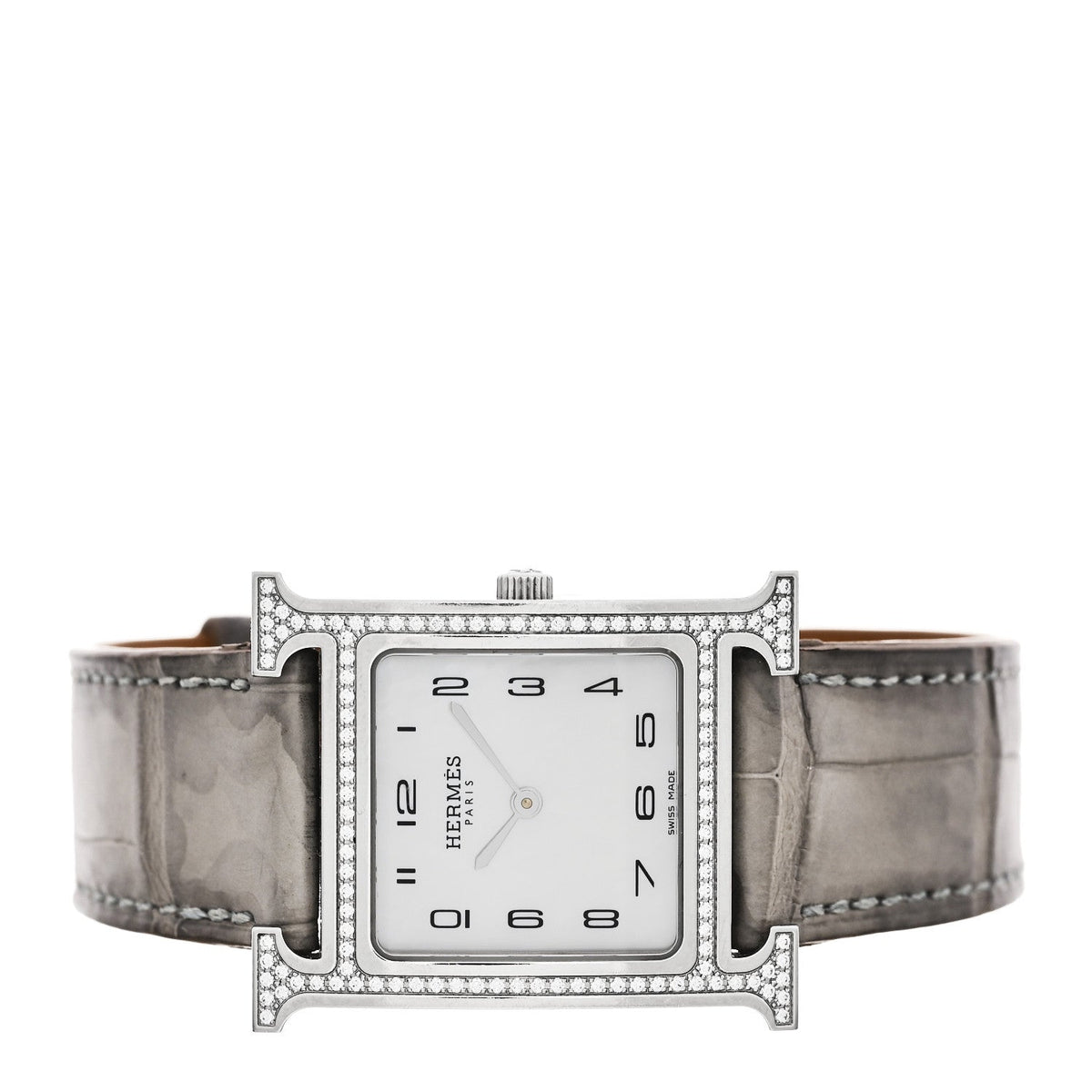 エルメス Hウォッチ クォーツ 26mm ステンレス Gris Perle アリゲーター HERMES HEURE H QUARTZ WATCH 26MM STAINLESS STEEL GRIS PERLE ALLIGATOR
