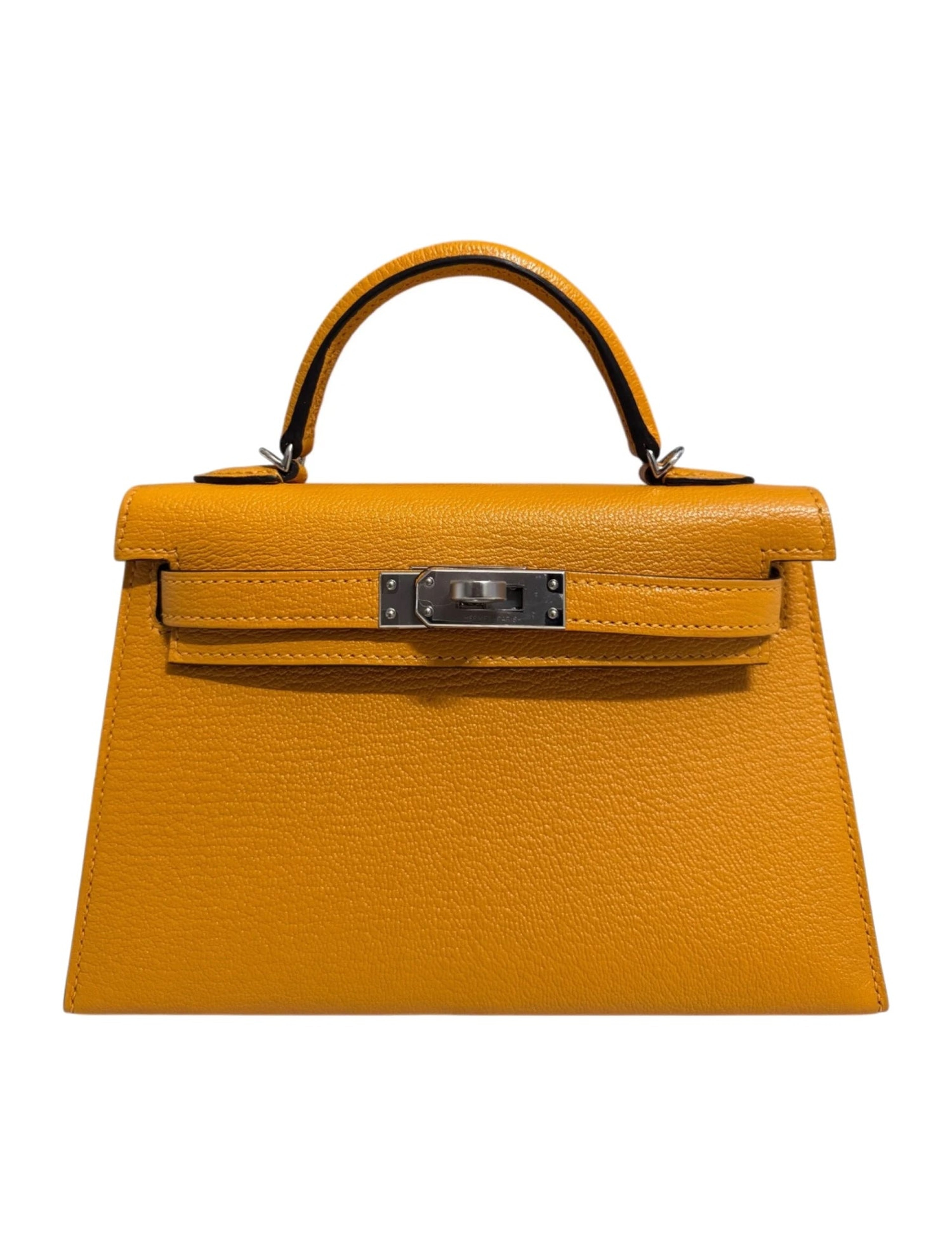 エルメス ミニケリー 20 外縫い Moutarde シェーブルミゾール シルバー金具 HERMES MINI KELLY 20 SELLIER MOUTARDE CHEVRE MYSORE SILVER HARDWARE