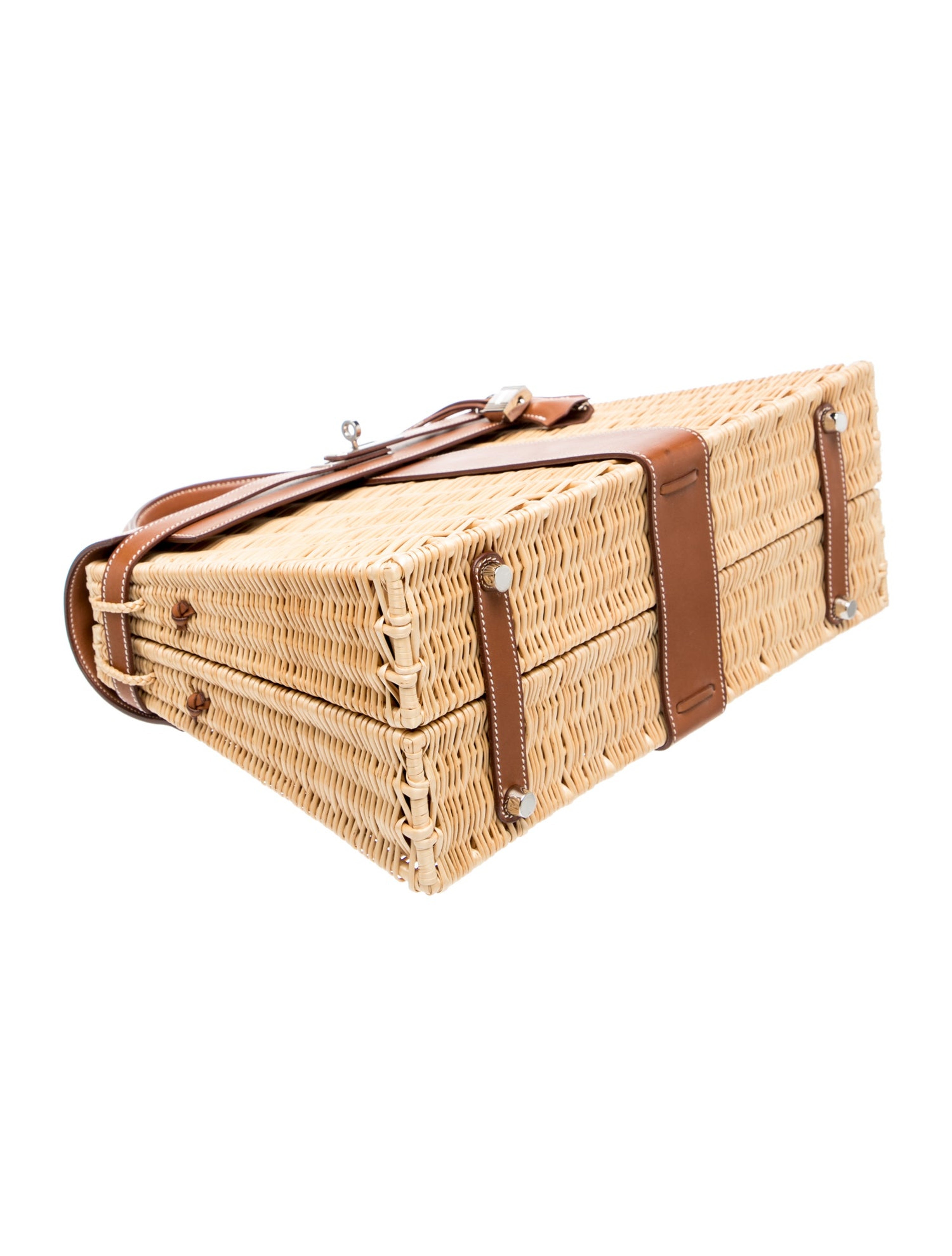 エルメス ケリー 35 ピクニック カゴバッグ Fauve Naturel 柳 バレニア シルバー金具 HERMES KELLY 35 PICNIC NATURAL FAUVE BARENIA FAUBOURG WICKER SILVER HARDWARE