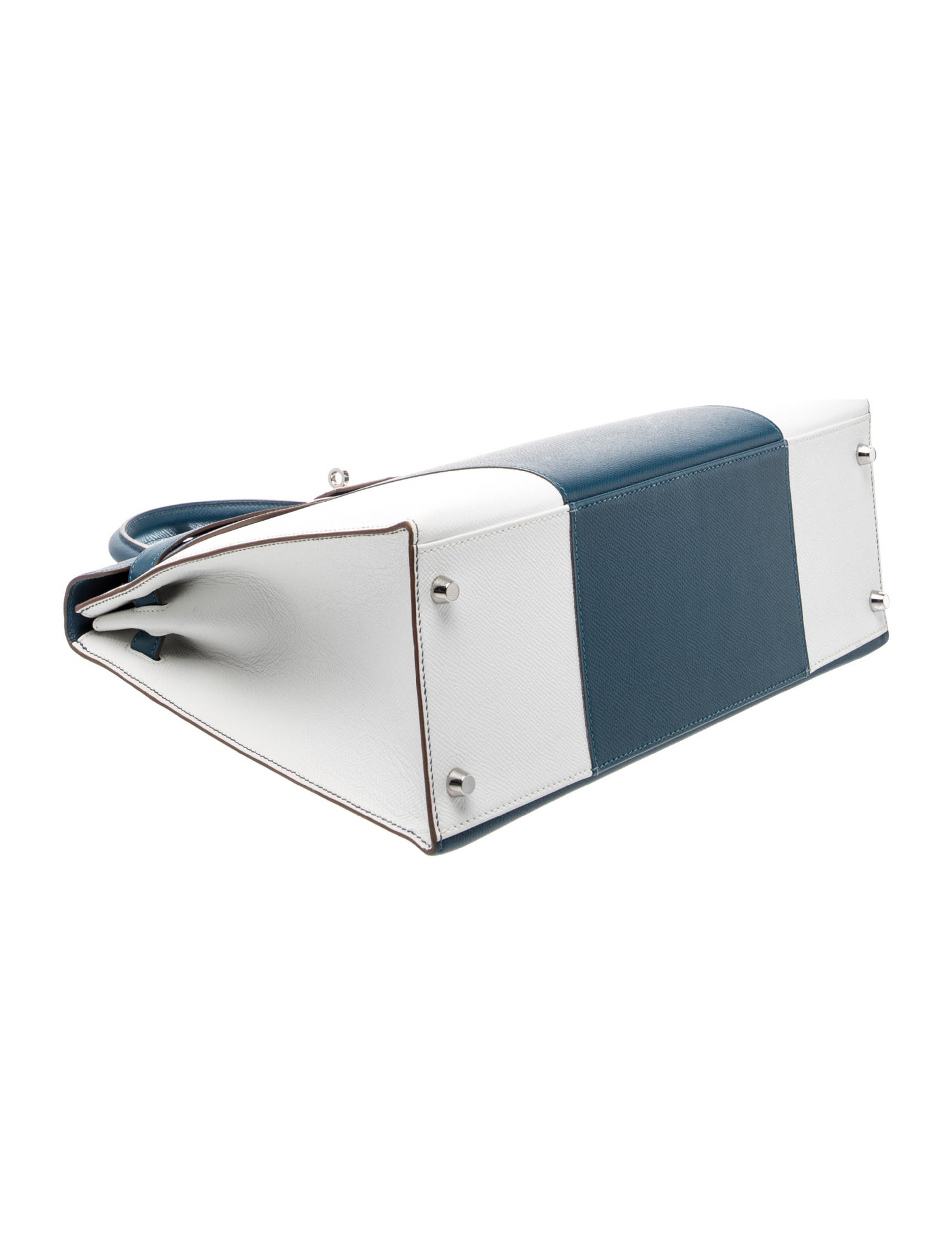 エルメス ケリー 35 フラッグ Blanc Bleu Thalassa エプソン シルバー金具 HERMES KELLY 35 FLAG BLANC BLEU THALASSA EPSOM SILVER HARDWARE