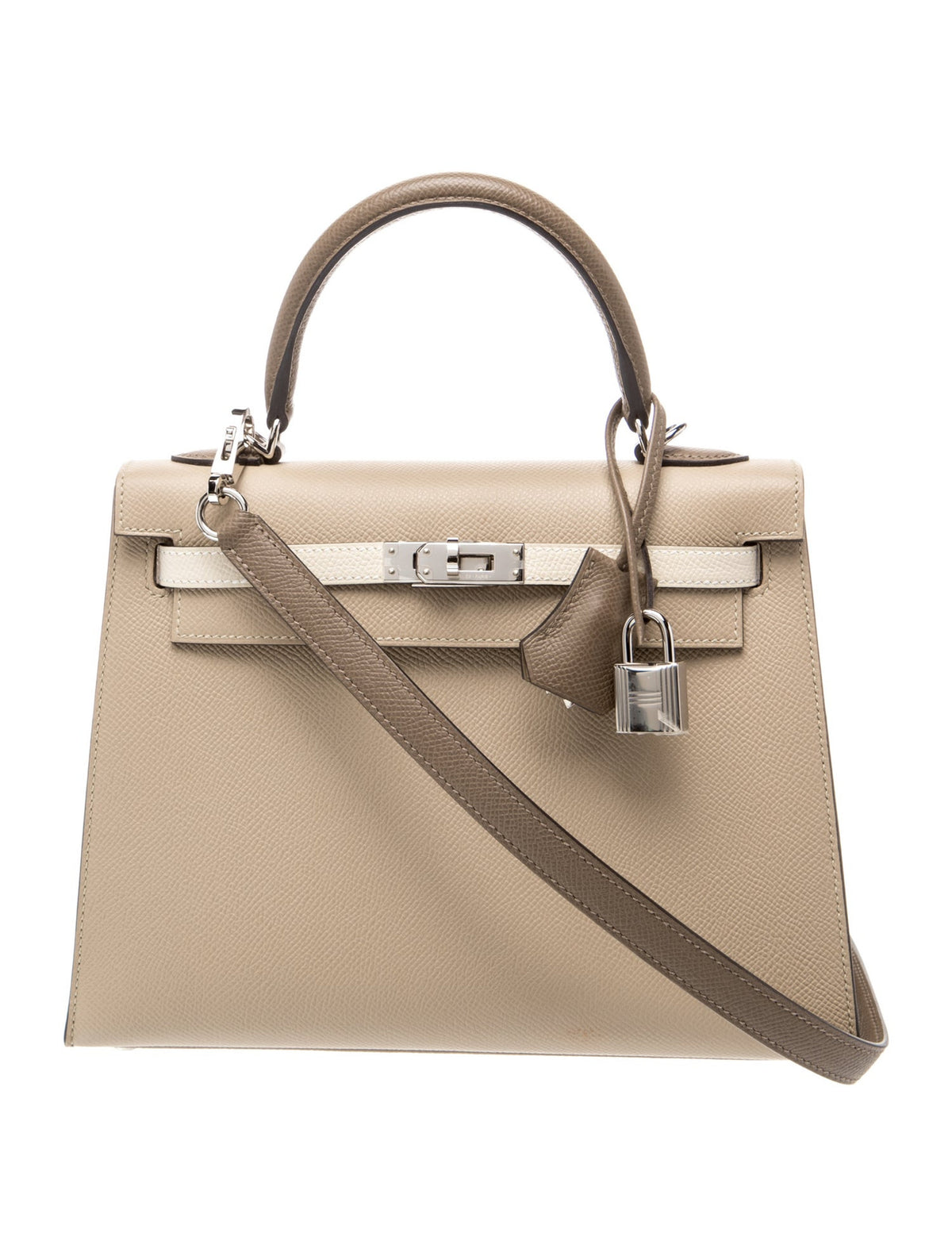 エルメス ケリー 25 トリコロール Etoupe Craie Trench エプソン シルバー金具 HERMES KELLY 25 TRI-COLOR ETOUPE CRAIE TRENCH EPSOM SILVER HARDWARE