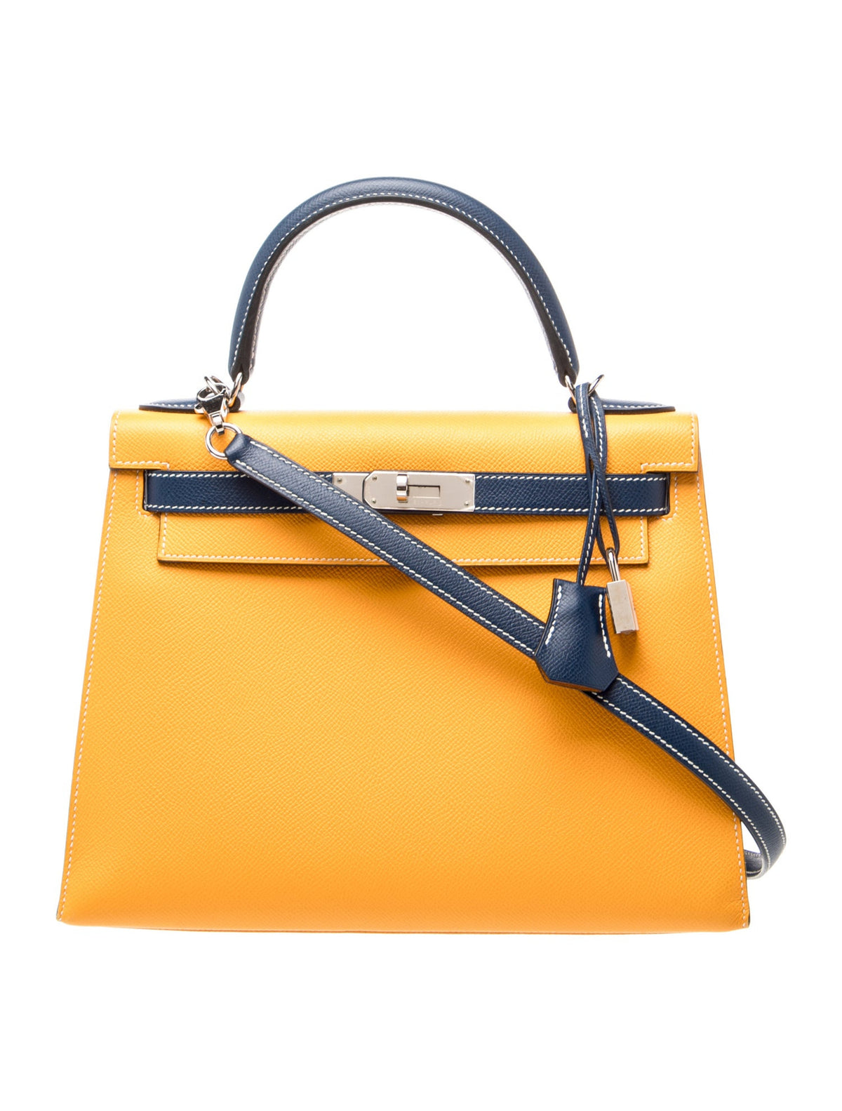 エルメス ケリー 28 スペシャルオーダー バイカラー Bleu Saphir Jaune D'or エプソン シルバー金具 パーソナルオーダー ホースシュー HERMES KELLY 28 BLEU SAPHIR JAUNE D'OR EPSOM SILVER HARDWARE HSS