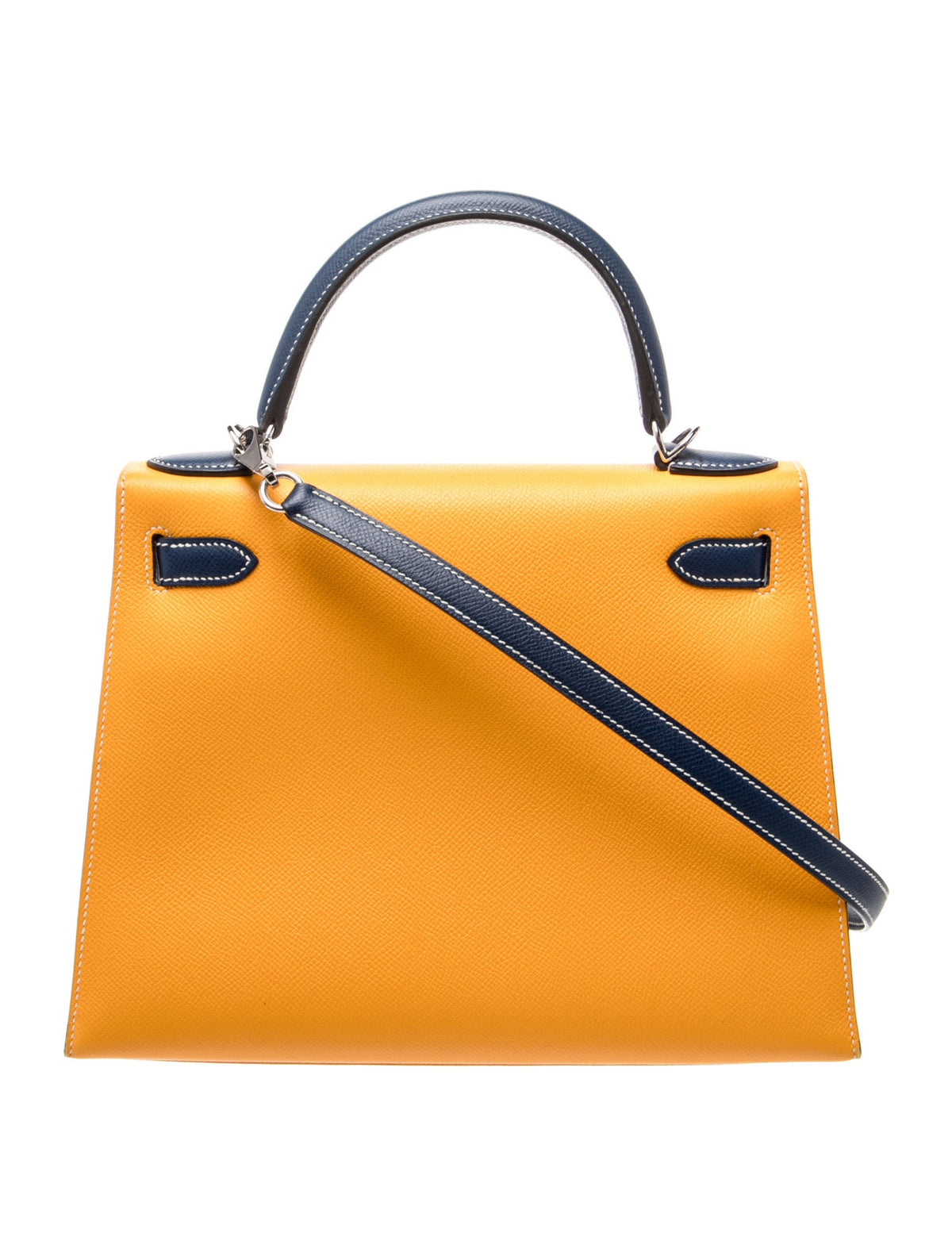 エルメス ケリー 28 スペシャルオーダー バイカラー Bleu Saphir Jaune D'or エプソン シルバー金具 パーソナルオーダー ホースシュー HERMES KELLY 28 BLEU SAPHIR JAUNE D'OR EPSOM SILVER HARDWARE HSS